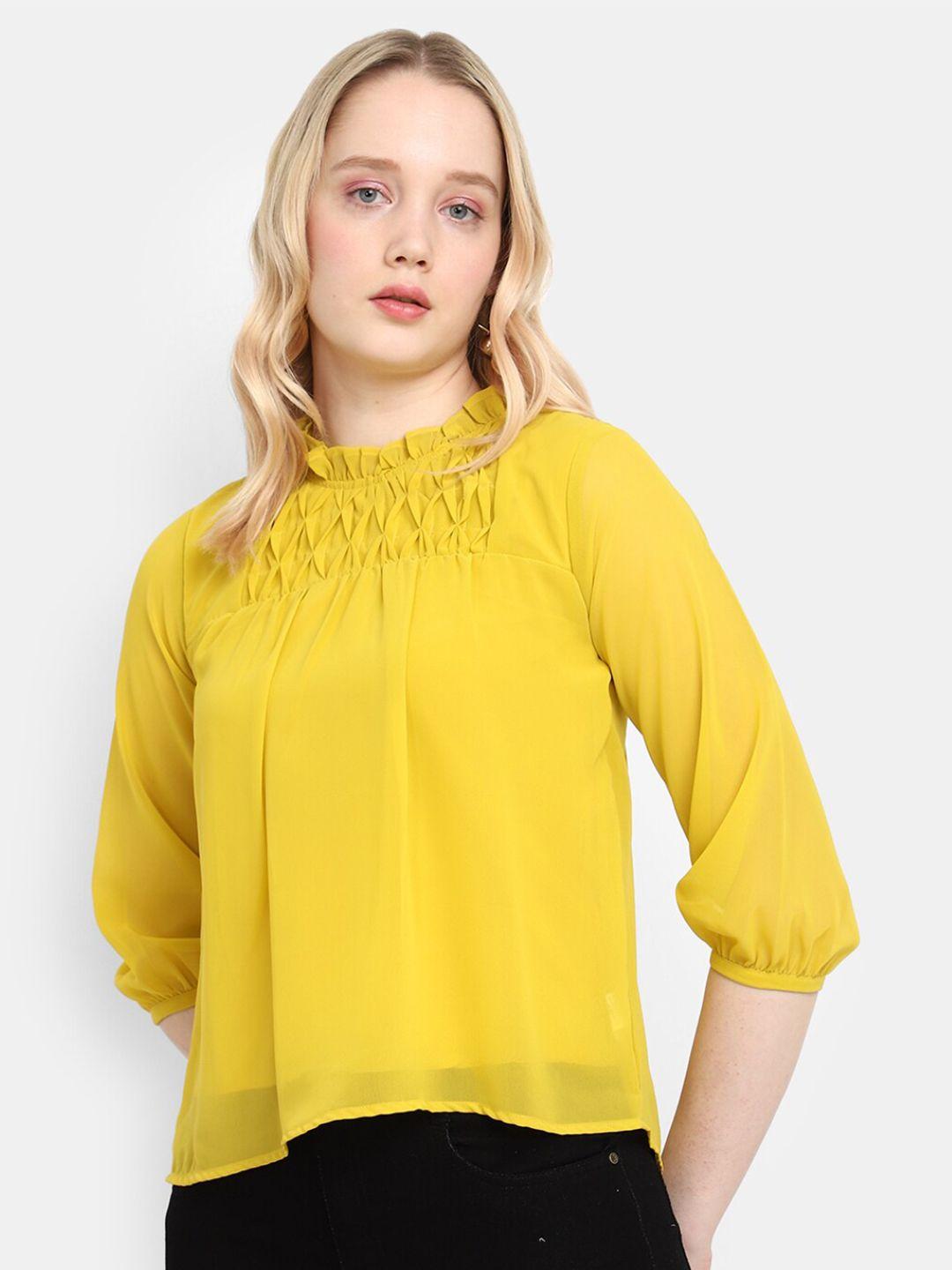 v-mart high neck puff sleeves georgette top