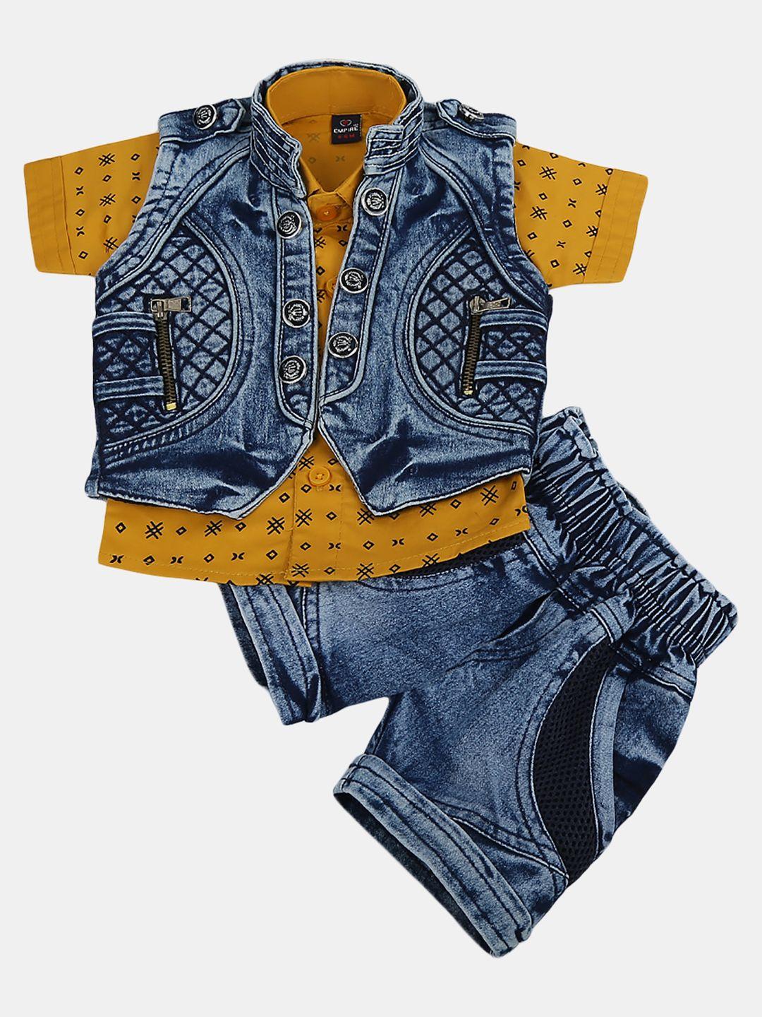 v-mart infant boys printed pure cotton shirt & shorts with waistcoat