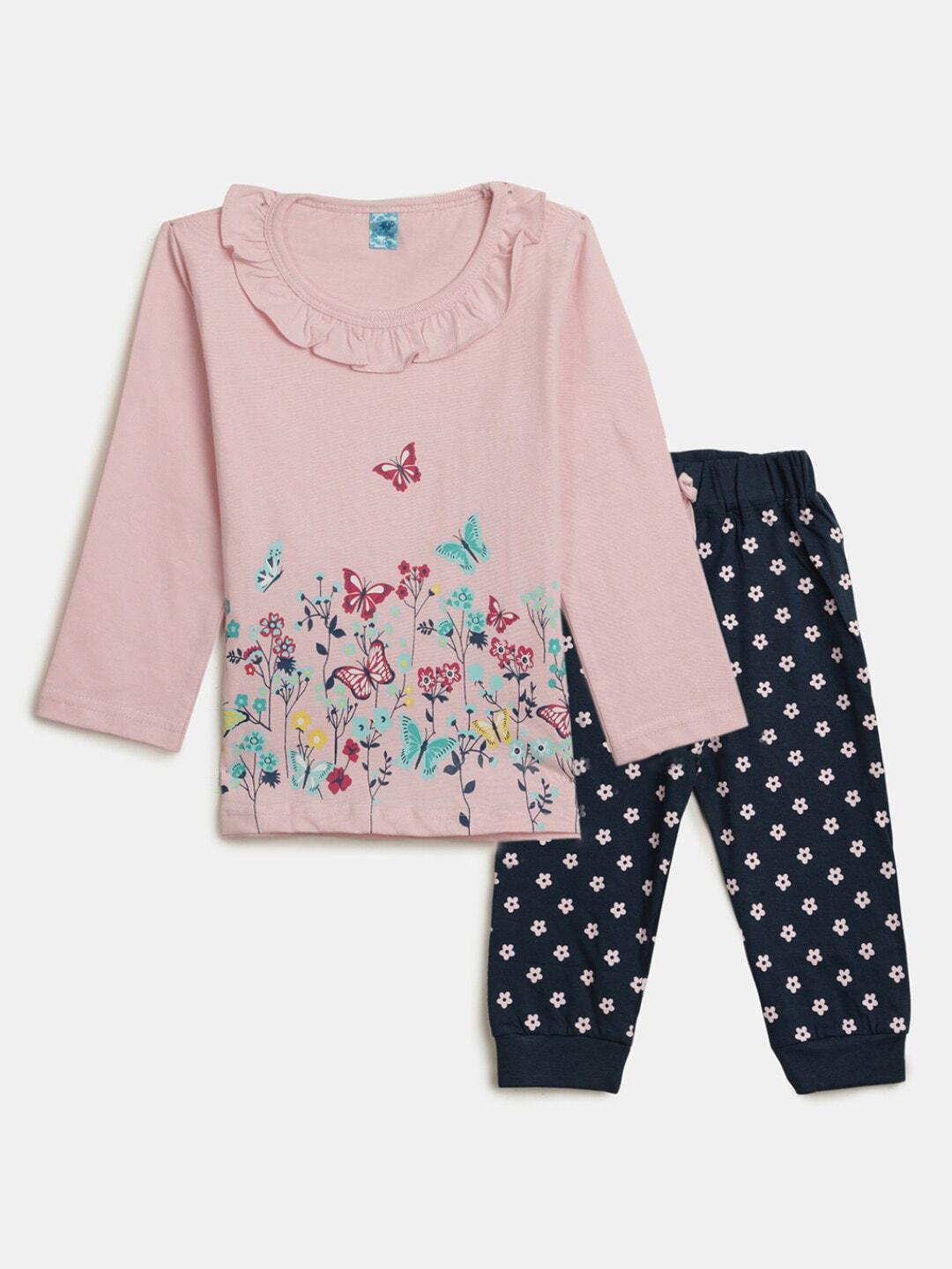 v-mart infant girls printed cotton knit-knit round neck t-shirt with trousers