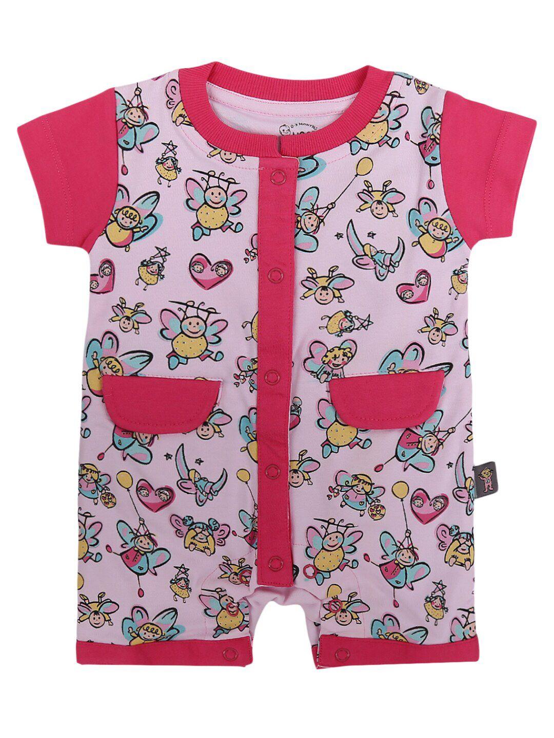 v-mart infant kids pink printed cotton single jersey rompers