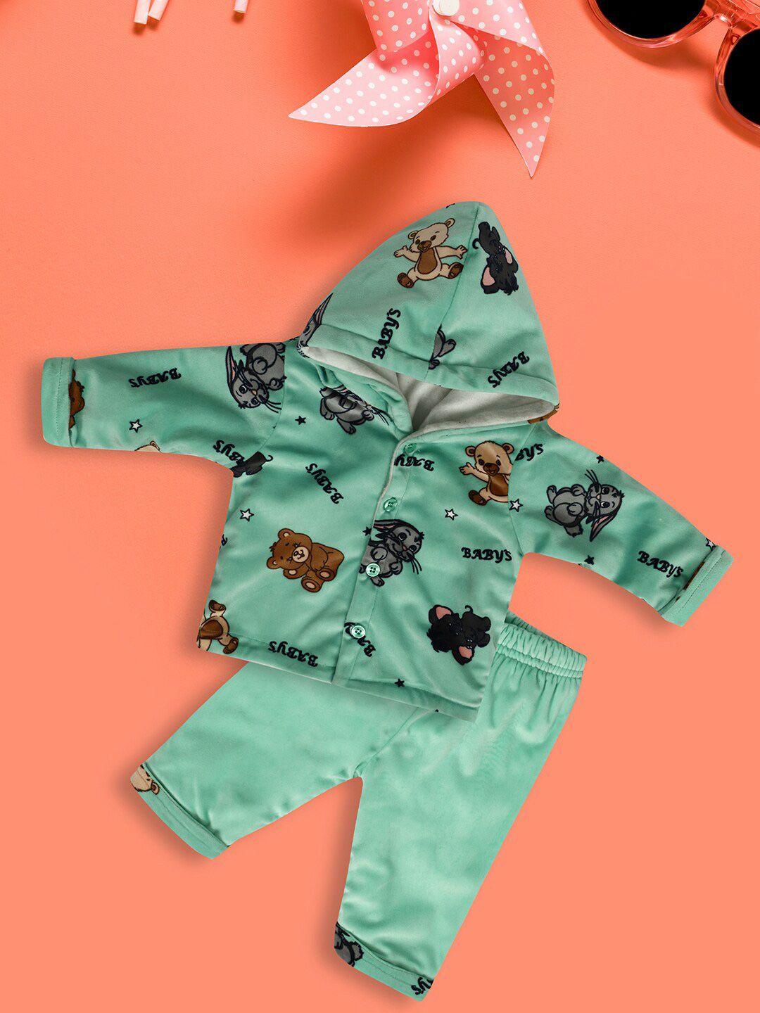 v-mart infant kids printed hooded velvet shirt with trousers