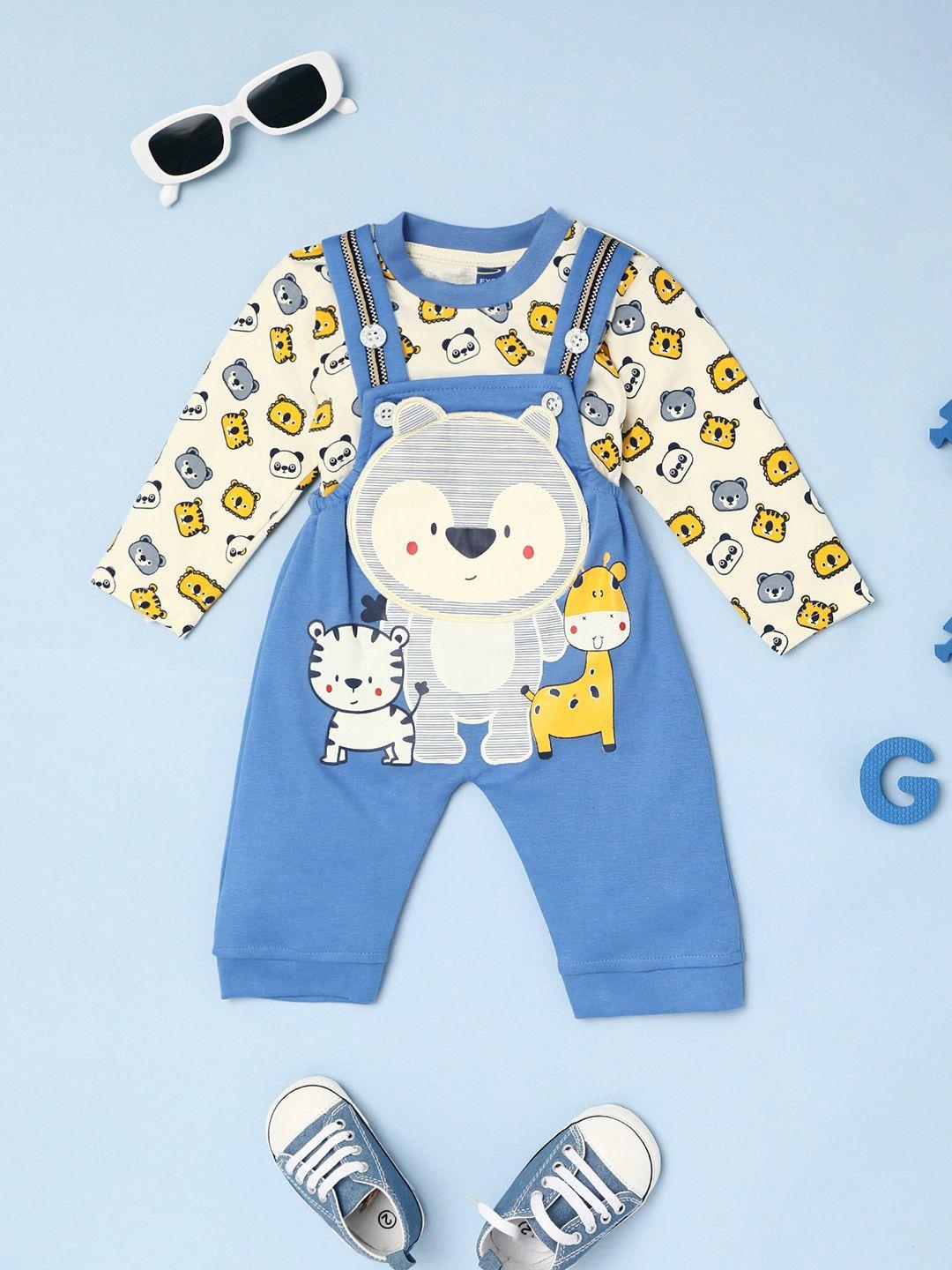 v-mart infants graphic printed pure cotton dungarees with t-shirt