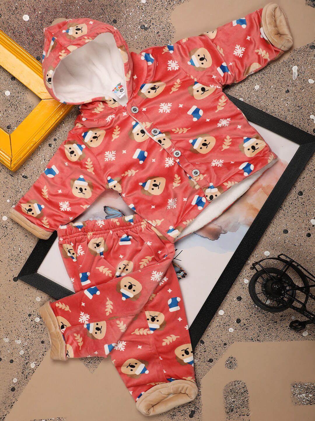 v-mart infants kids printed hooded pure cotton t-shirt with pyjamas
