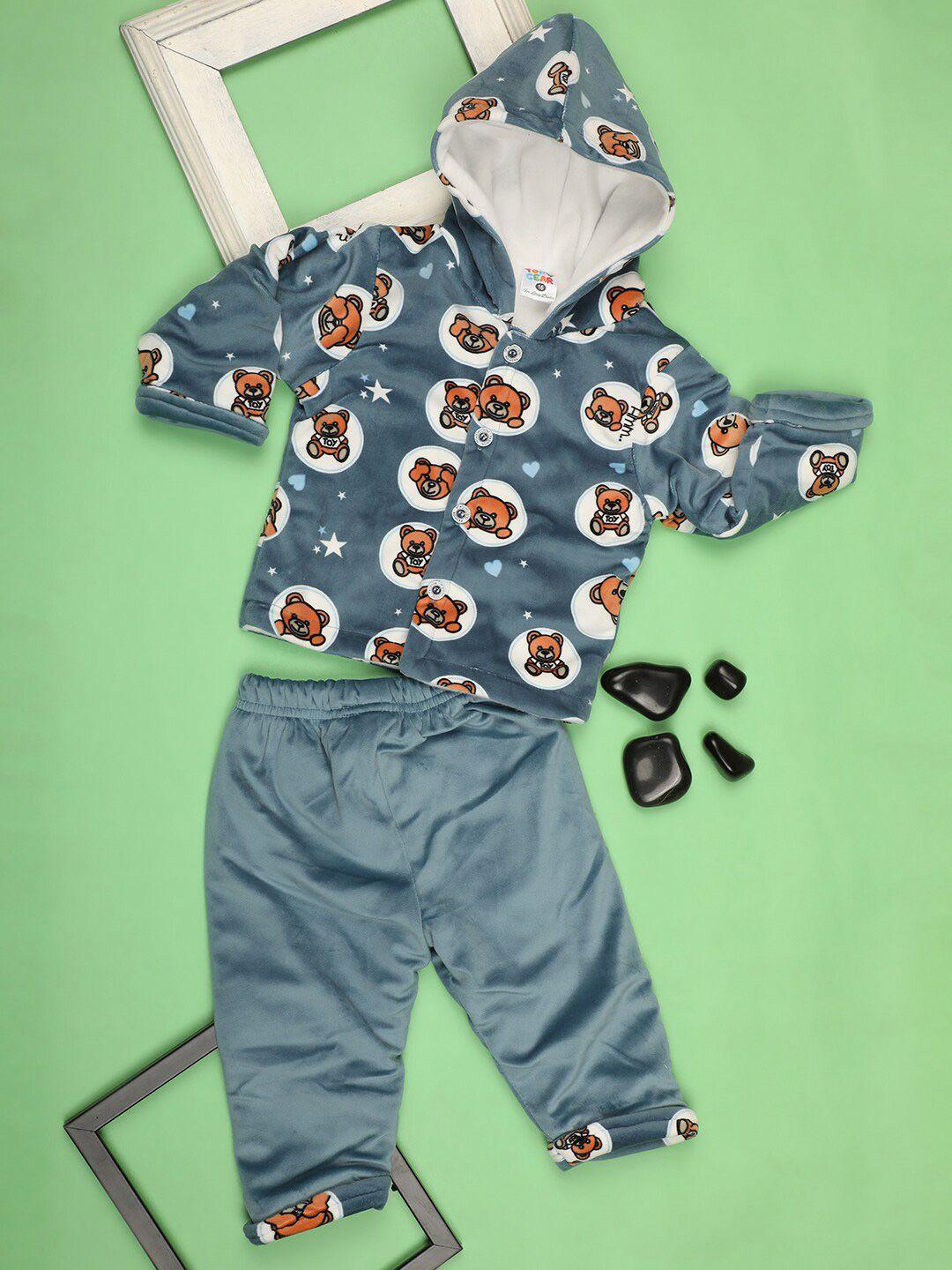 v-mart infants printed hooded pure cotton sweatshirt with trousers