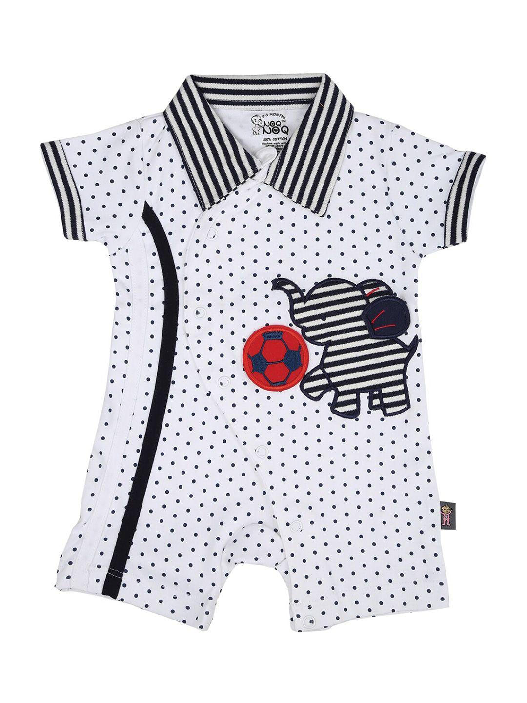 v-mart infants white & black polka dots printed pure cotton romper