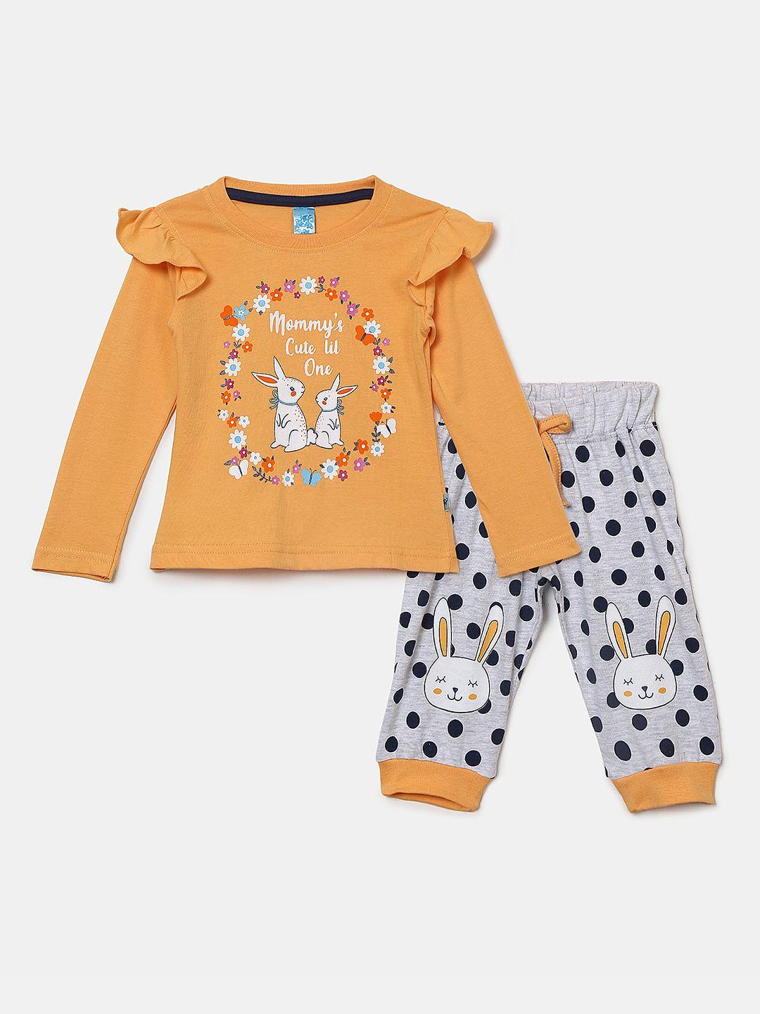 v-mart-kids-mustard-&-black-printed-pure-cotton-top-with-pyjamas