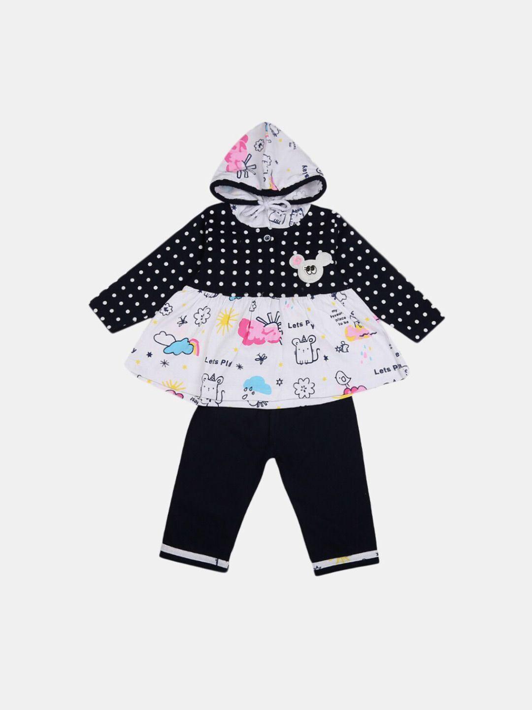 v-mart kids pack of 2 conversational printed hooded pure cotton clothing set