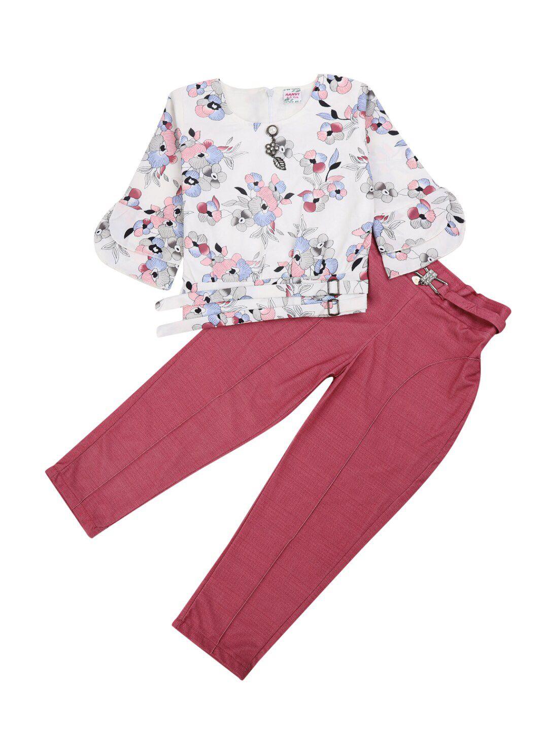 v-mart kids peach-coloured printed cotton t-shirt with trousers