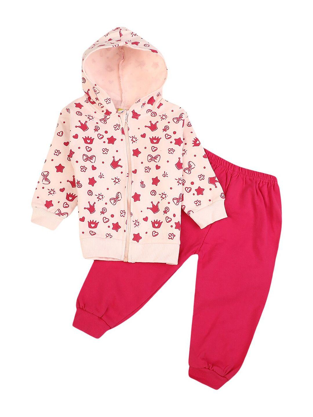 v-mart-kids-pink-&-peach-coloured-printed-hooded-t-shirt-with-trousers
