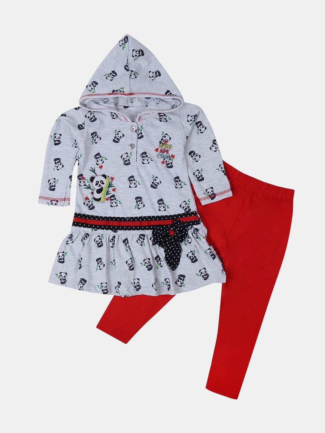 v-mart kids printed pure cotton top with leggings