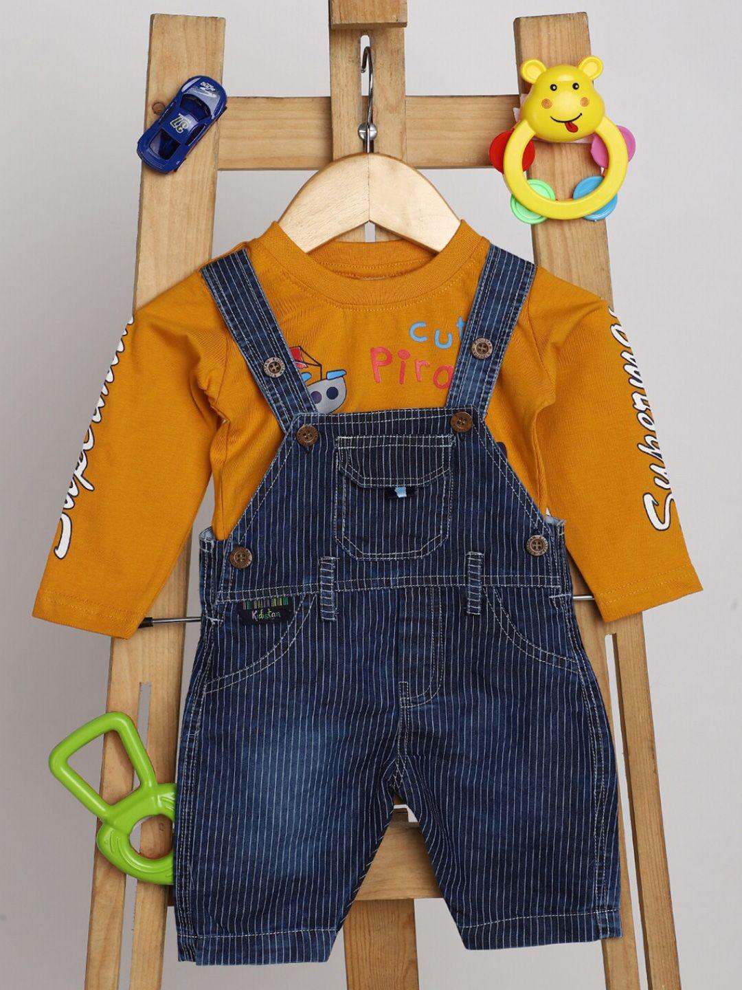 v-mart kids striped pure cotton dungarees with printed t-shirt