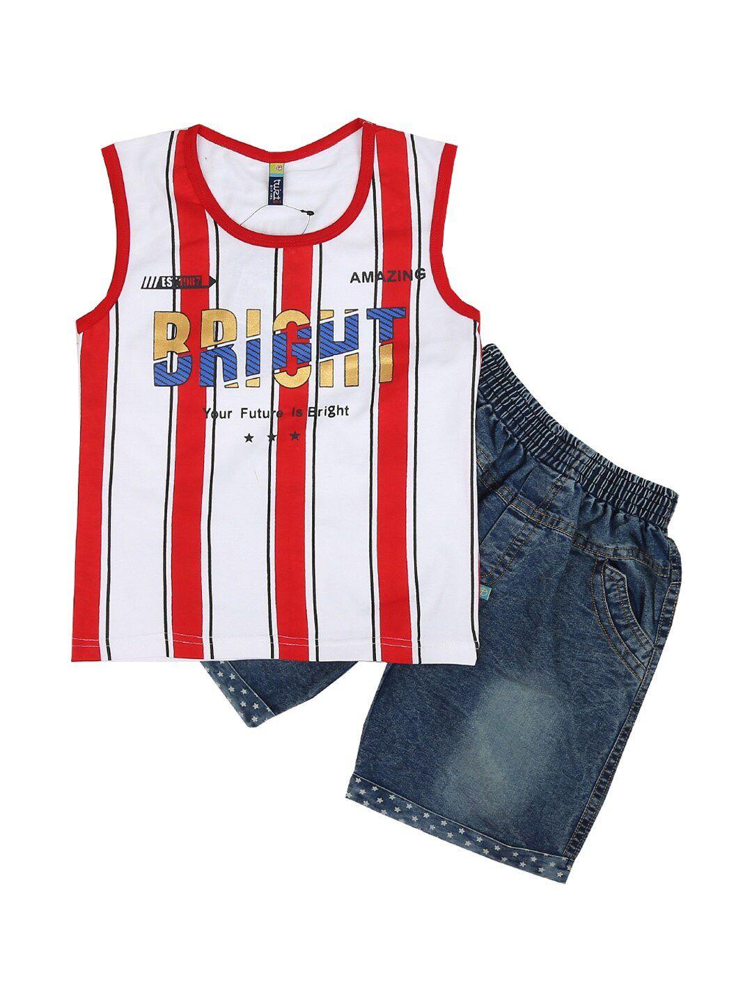 v-mart kids white & red striped t-shirt with shorts