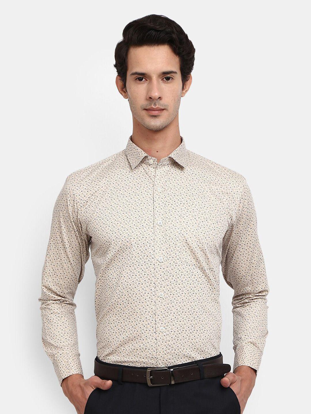 v-mart men beige printed formal shirt