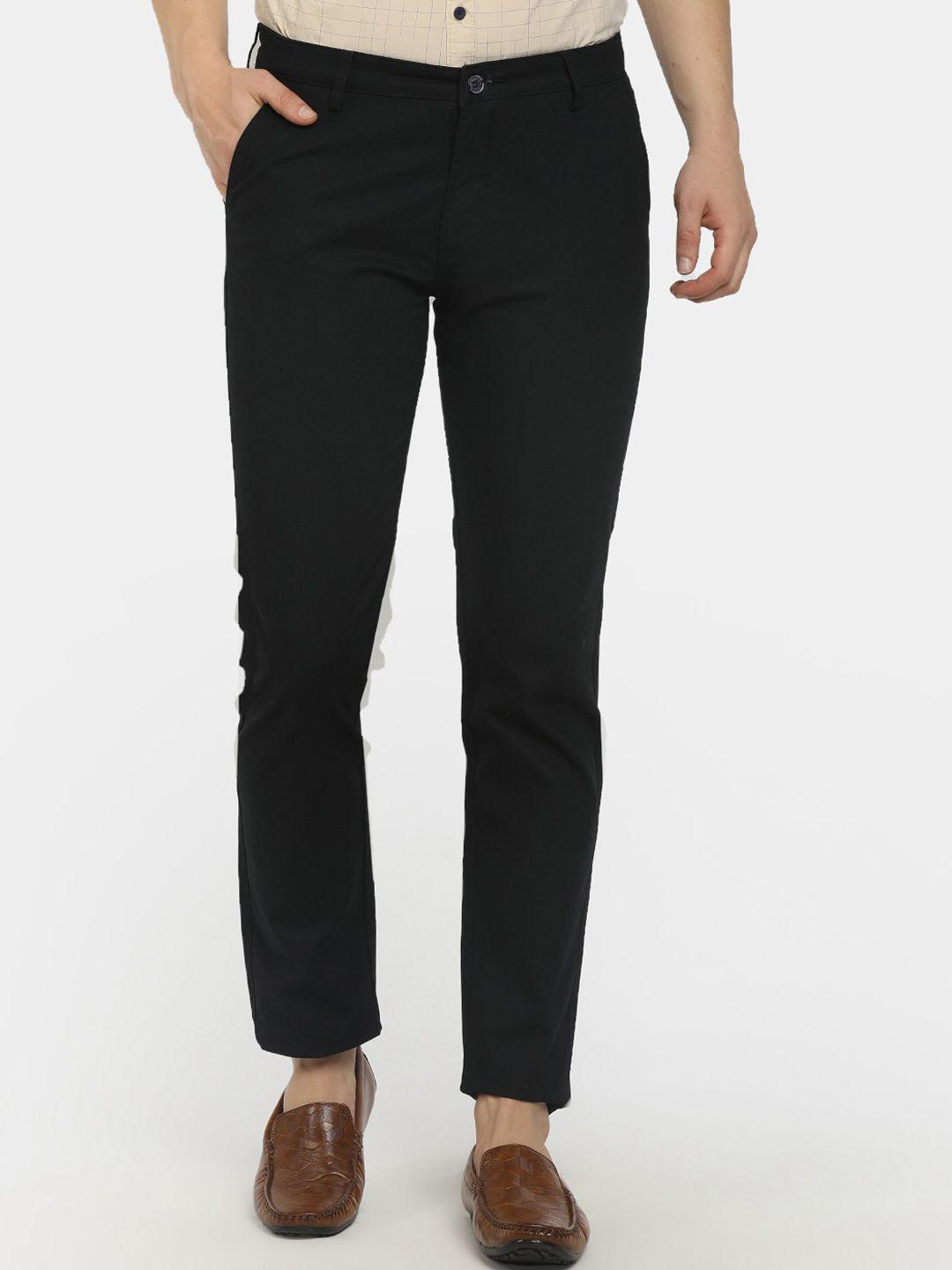 v-mart men black slim fit solid trousers