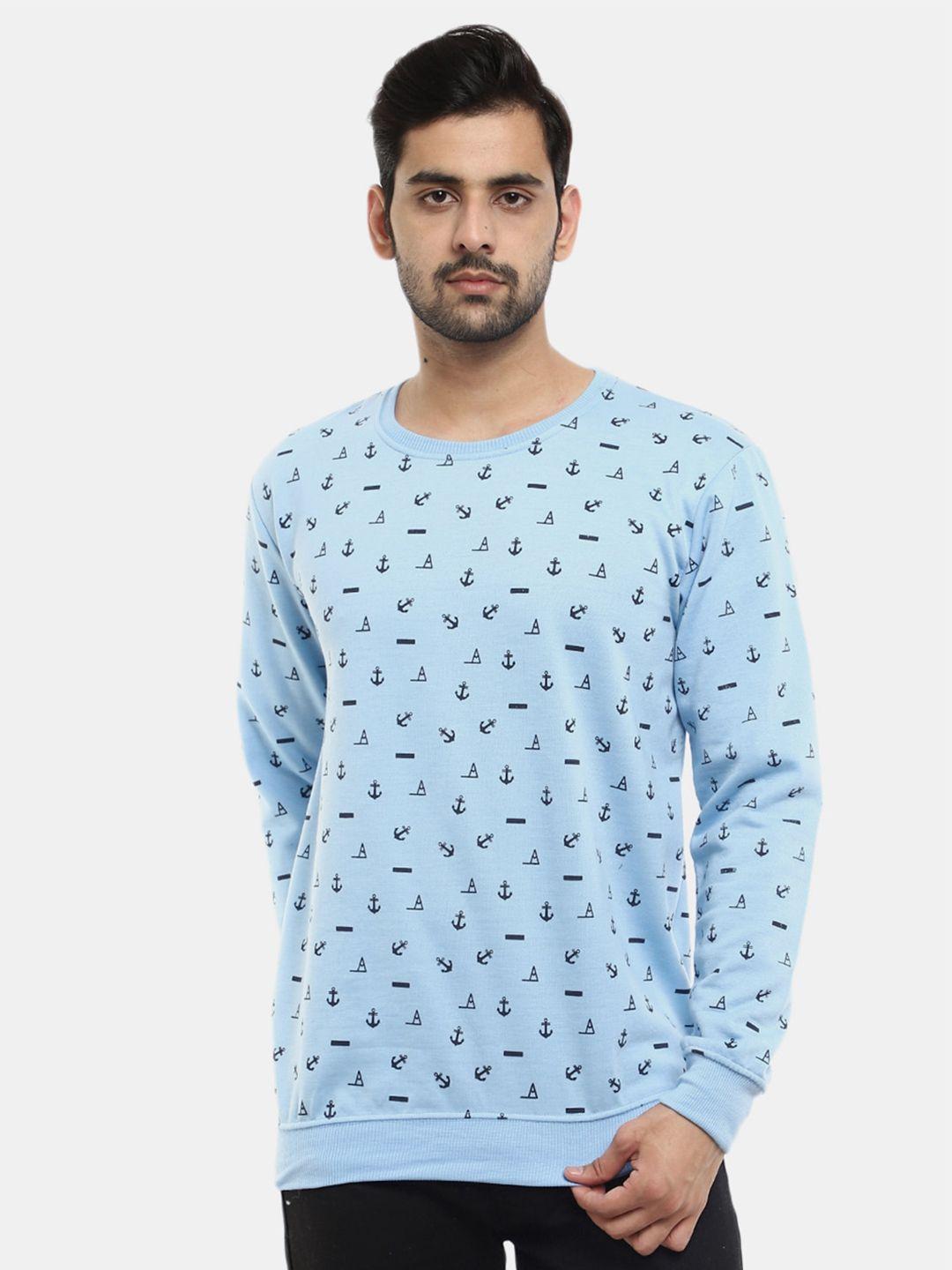 v-mart men blue printed fleece sweatshirt