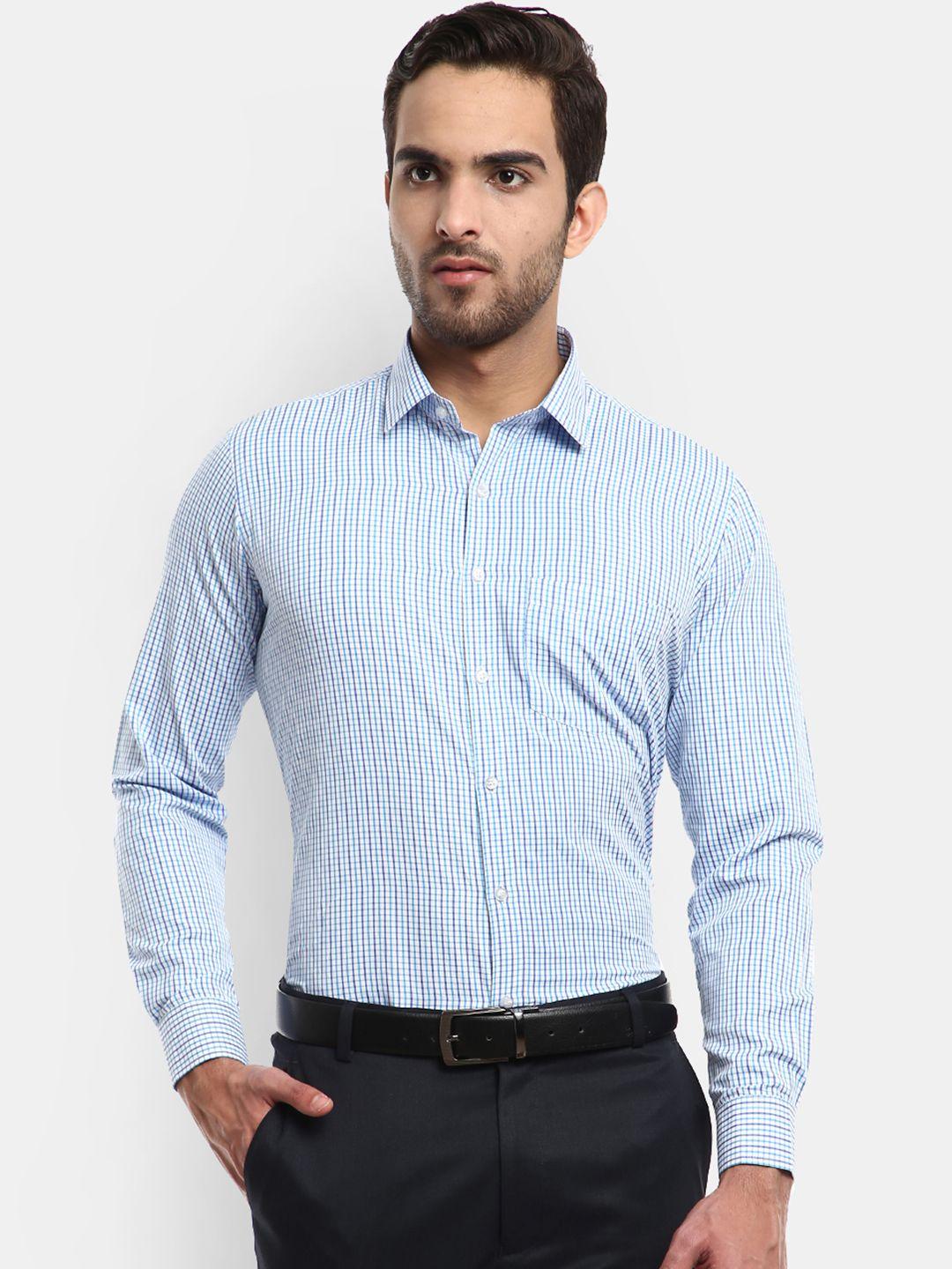v-mart men blue standard checked formal shirt