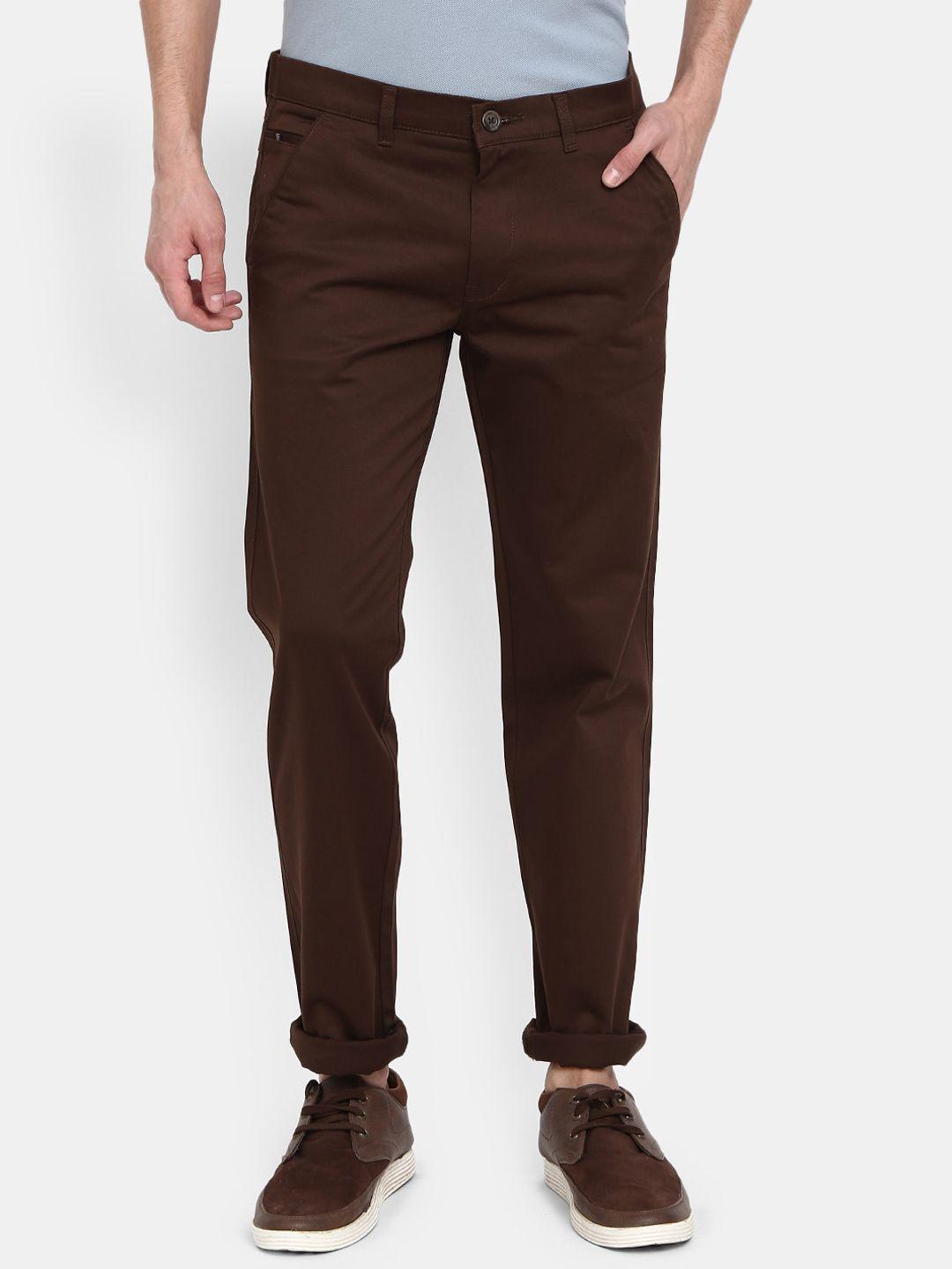 v-mart men brown classic slim fit chinos trousers
