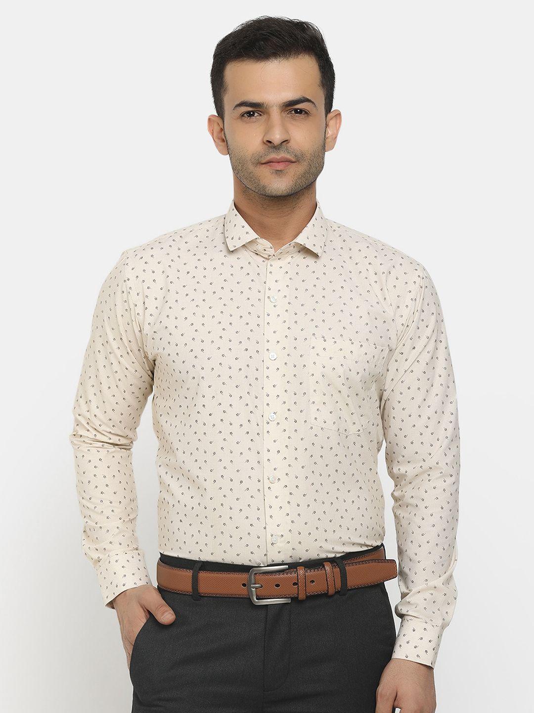v-mart men cream-coloured classic floral printed formal shirt
