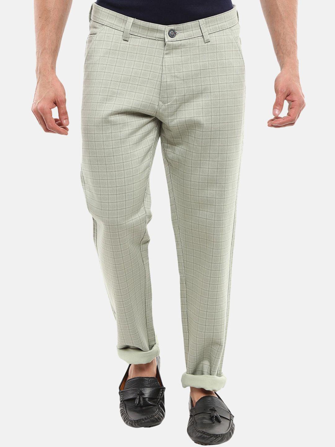 v-mart men green geometric slim fit easy wash trousers