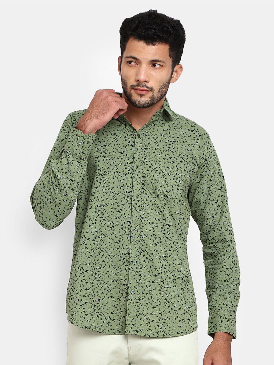 v-mart men green printed casual shirt