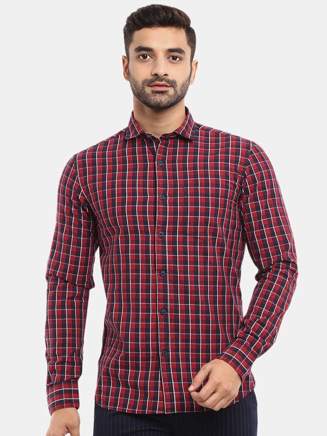 v-mart men maroon slim fit checked casual shirt