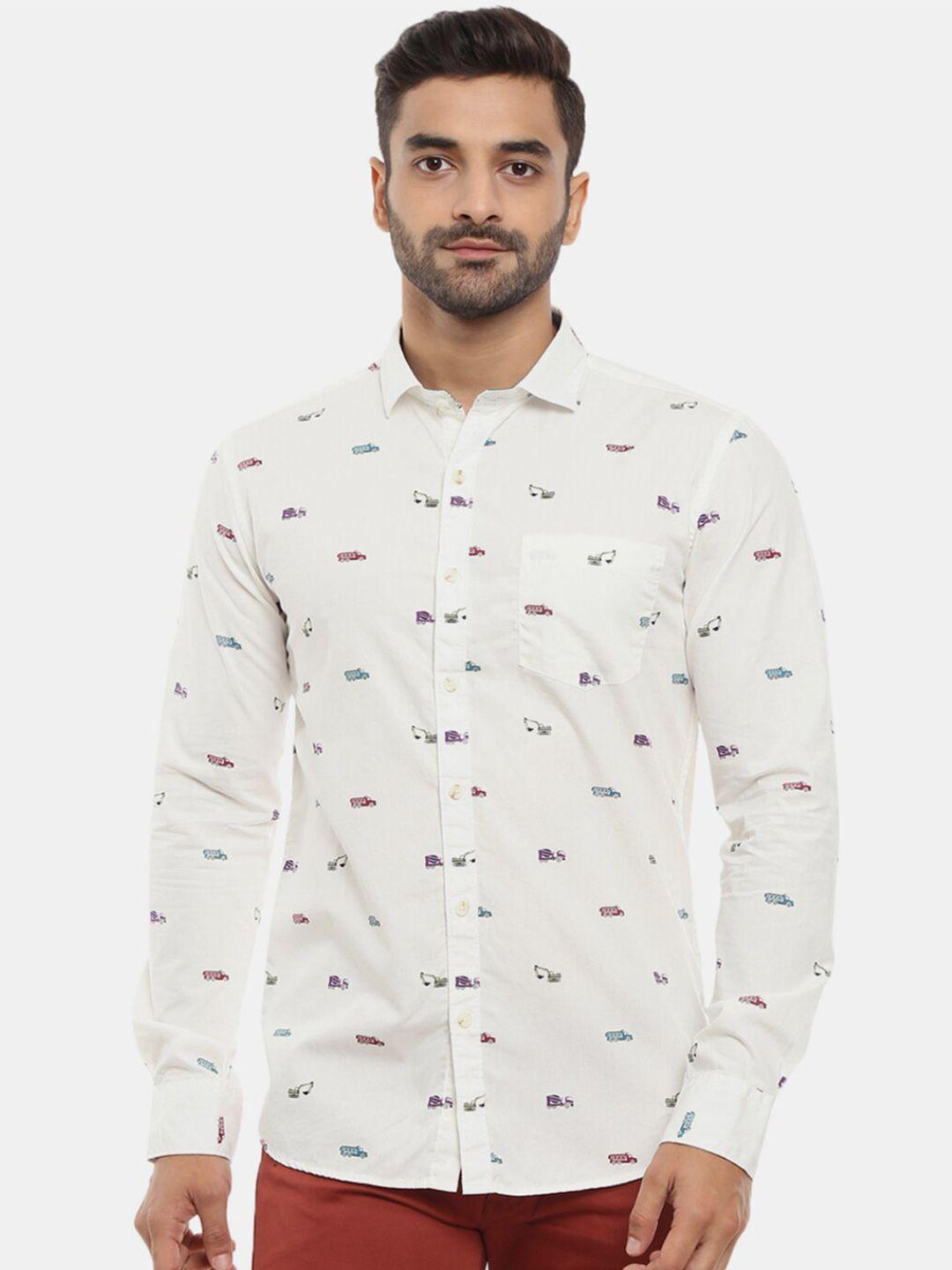 v-mart men white slim fit printed casual shirt