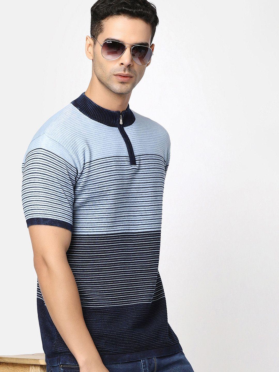 v-mart striped henley neck cotton t-shirt