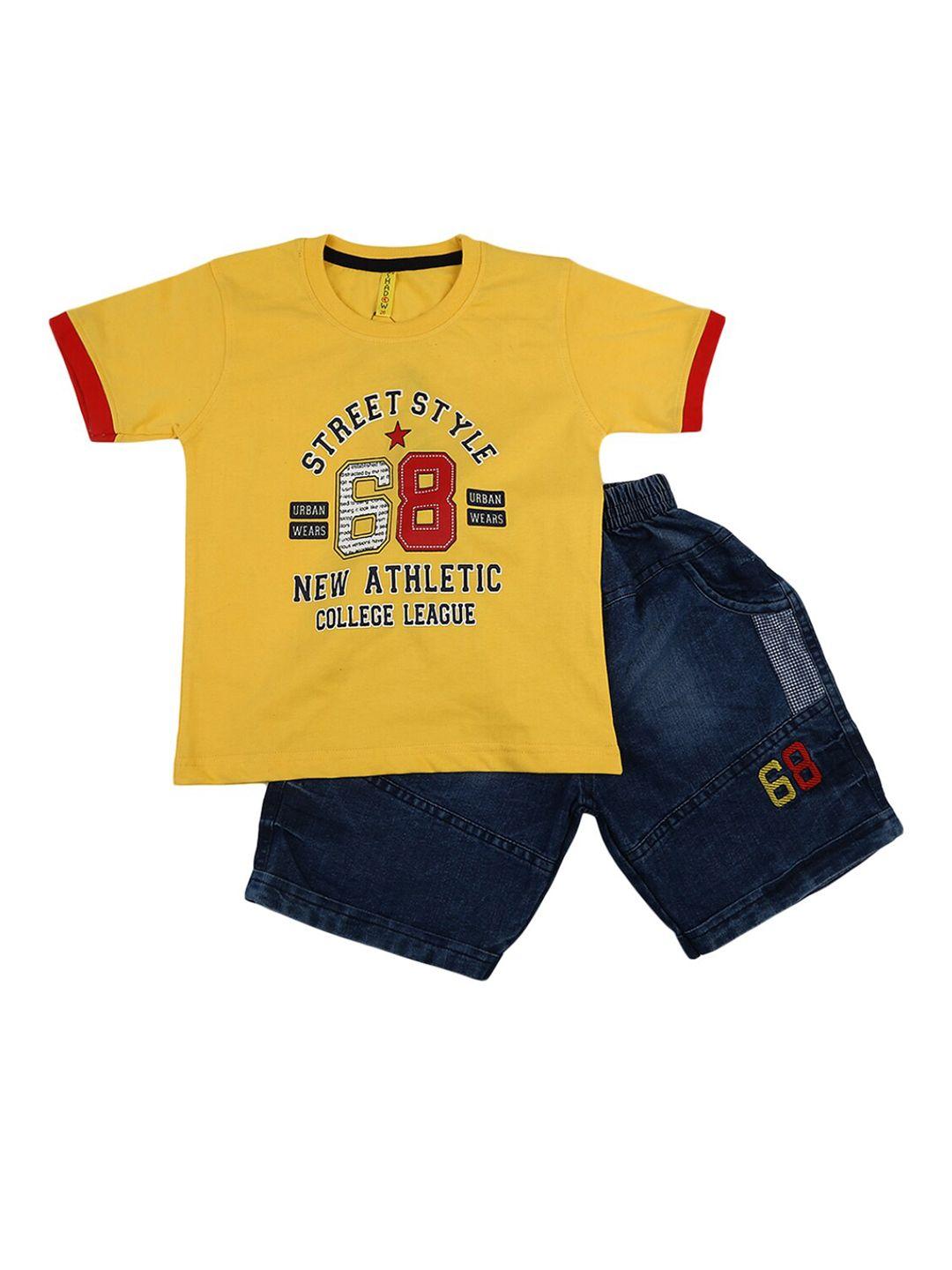 v-mart uisex kids yellow & blue printed t-shirt with shorts