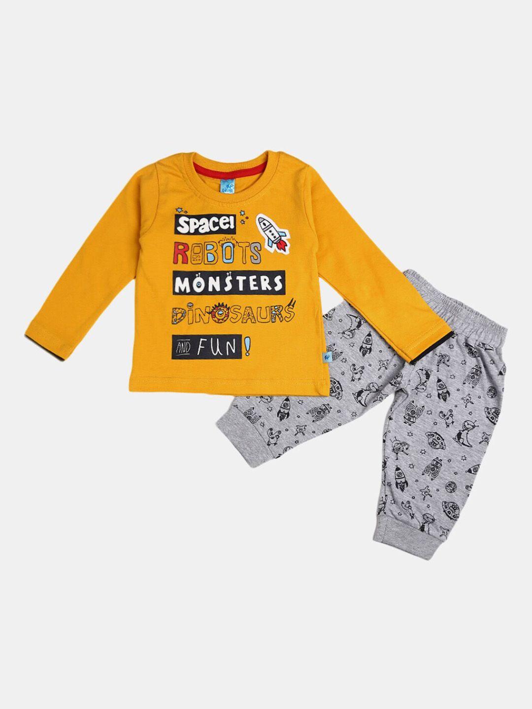 v-mart-unisex-kids-mustard-&-grey-printed-t-shirt-with-trousers