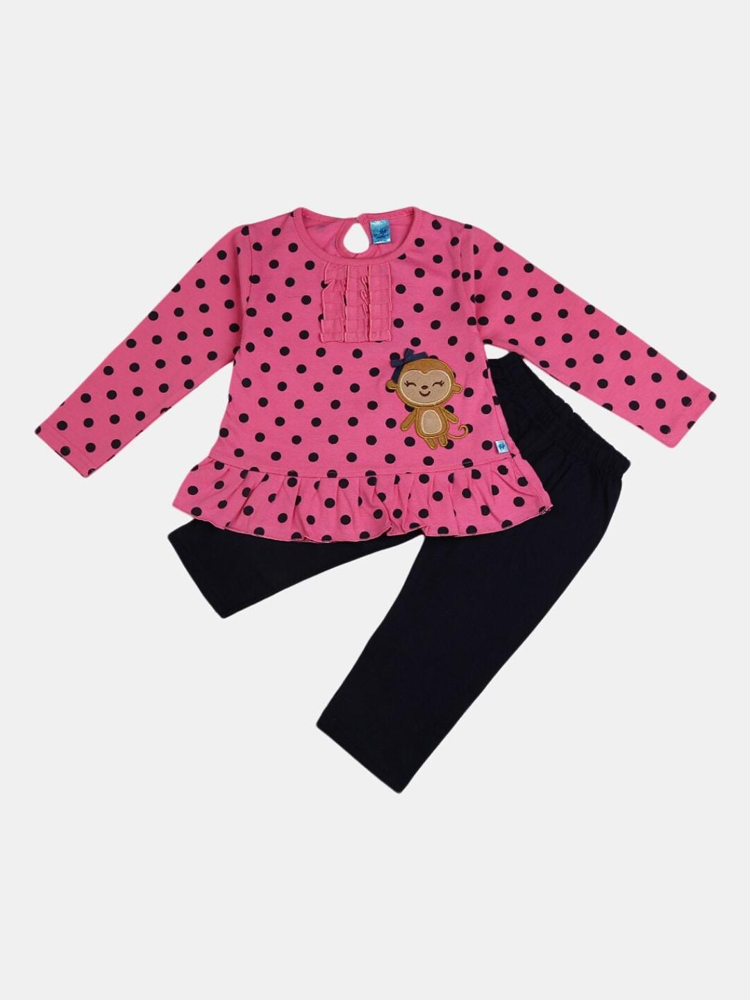 v-mart unisex kids pink & black printed top with trousers