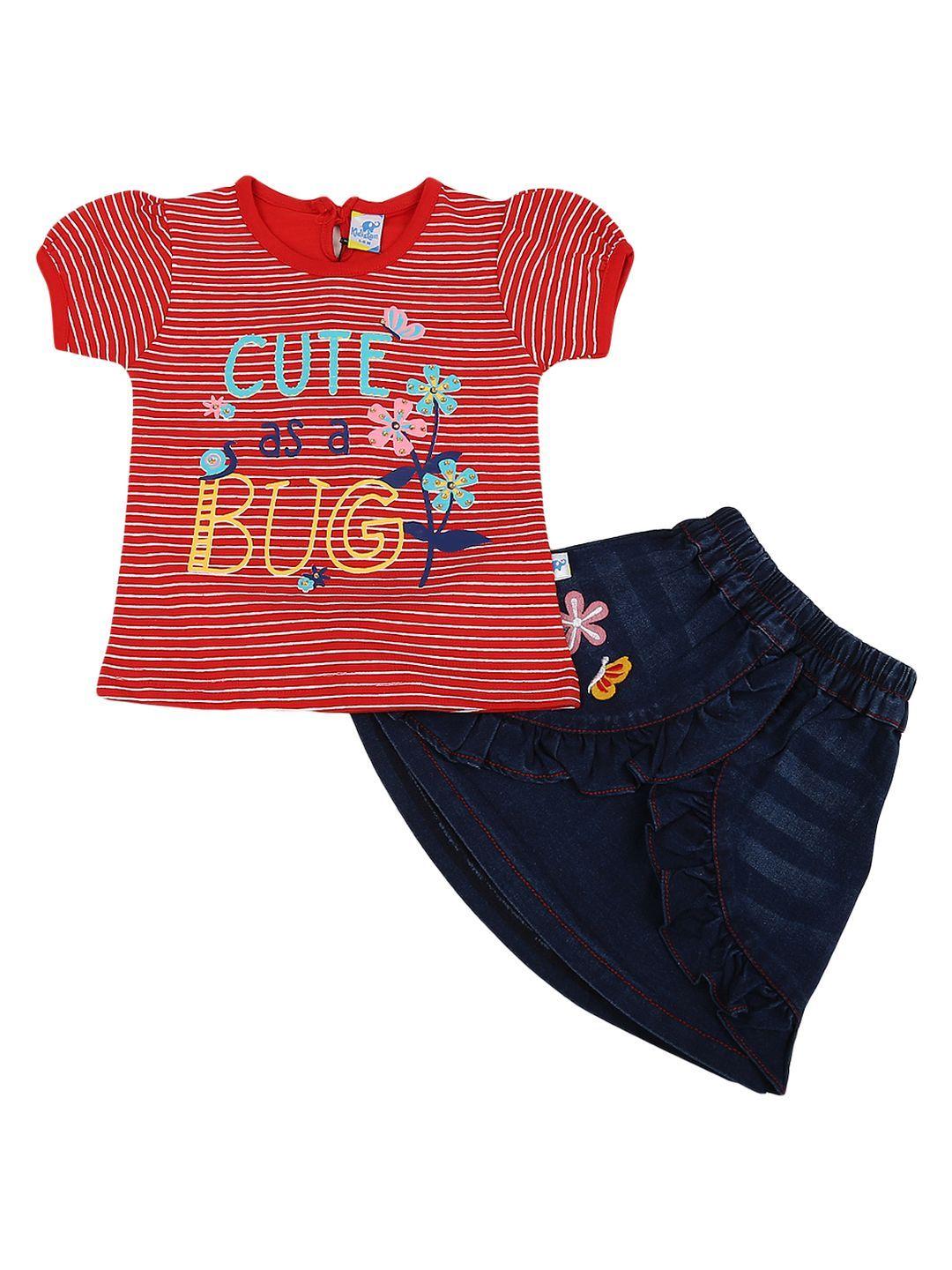 v-mart unisex kids red & blue printed top with skirt