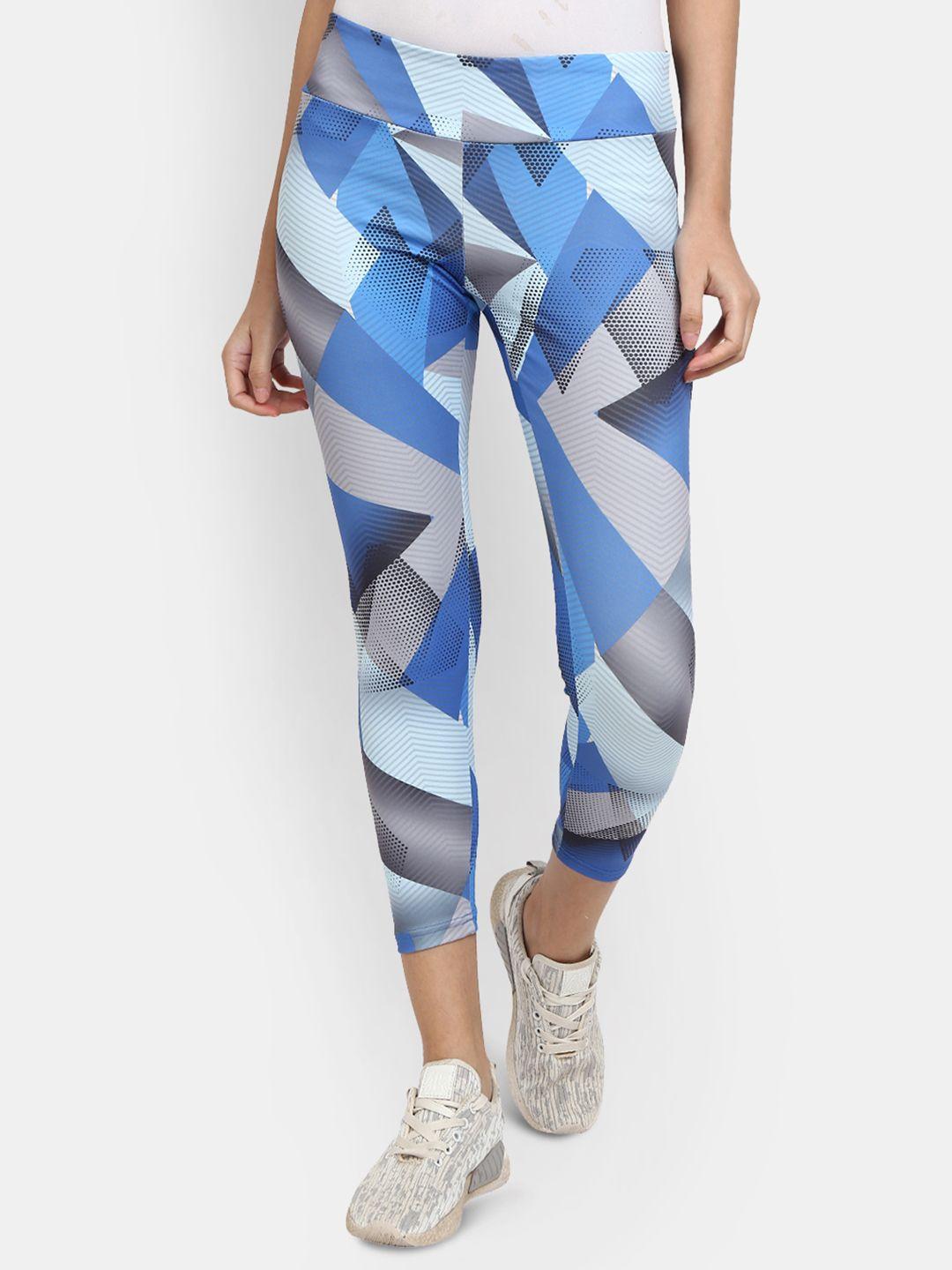 v-mart women blue & white geometric printed ankle-length tights