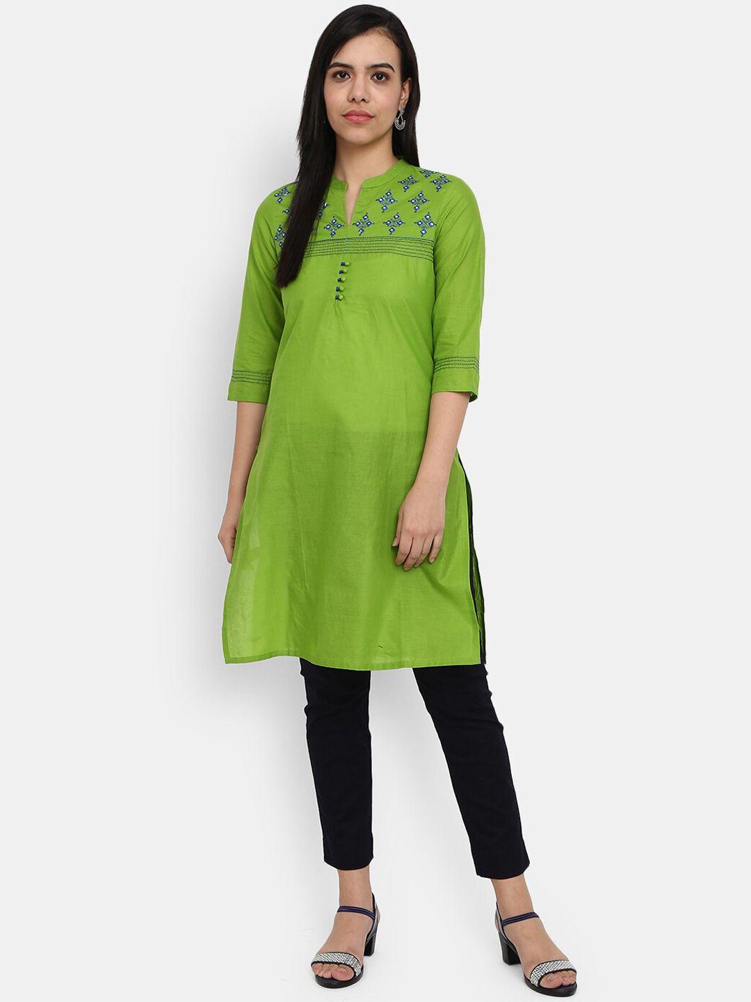 v-mart women green & green flash thread work kurta