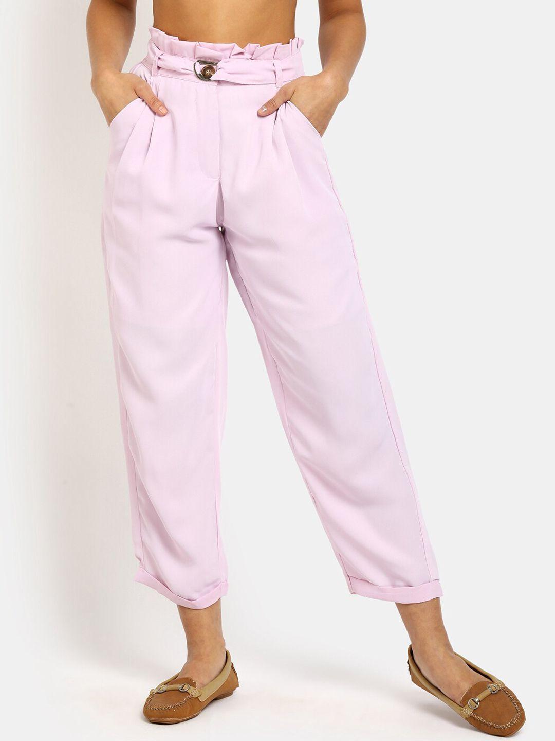 v-mart women lavender solid classic pleated trousers