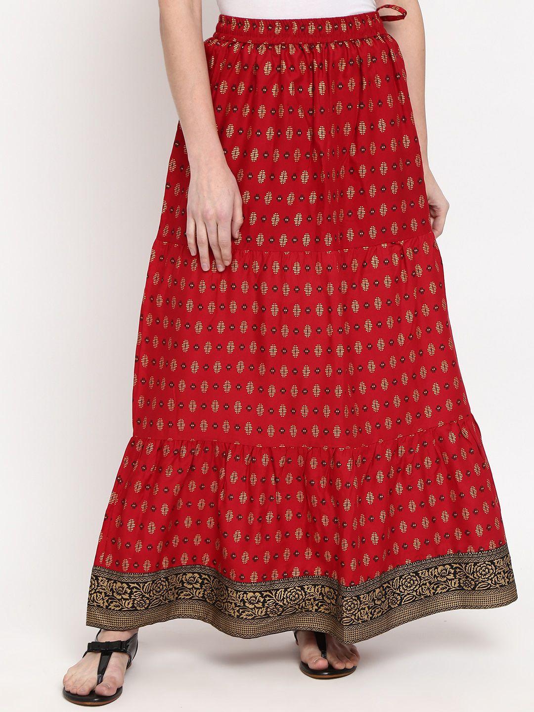 v-mart women maroon ethnic motifs printed long skirt