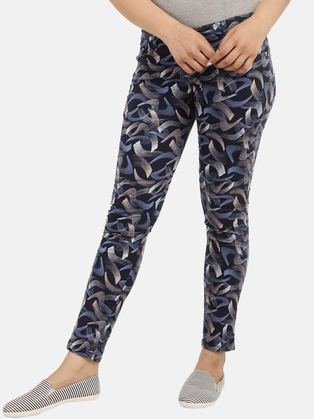 v-mart women navy blue camouflage printed chinos trousers