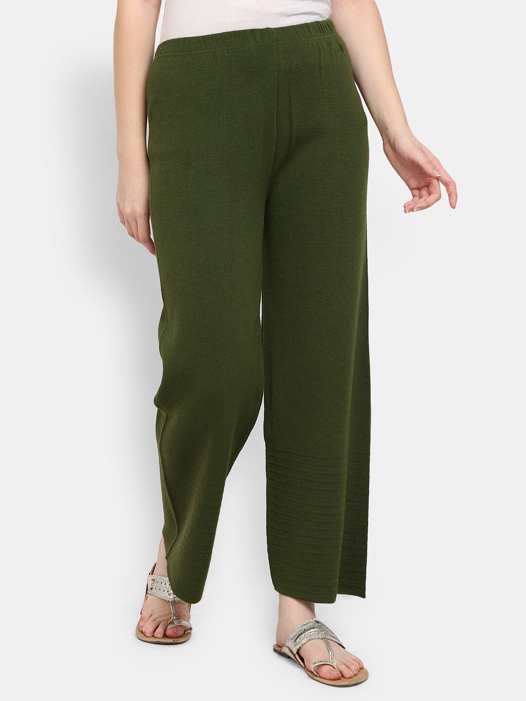 v-mart women olive green solid palazzos