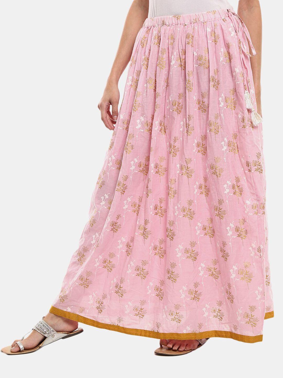 v-mart women pink floral printed flared maxi skirts