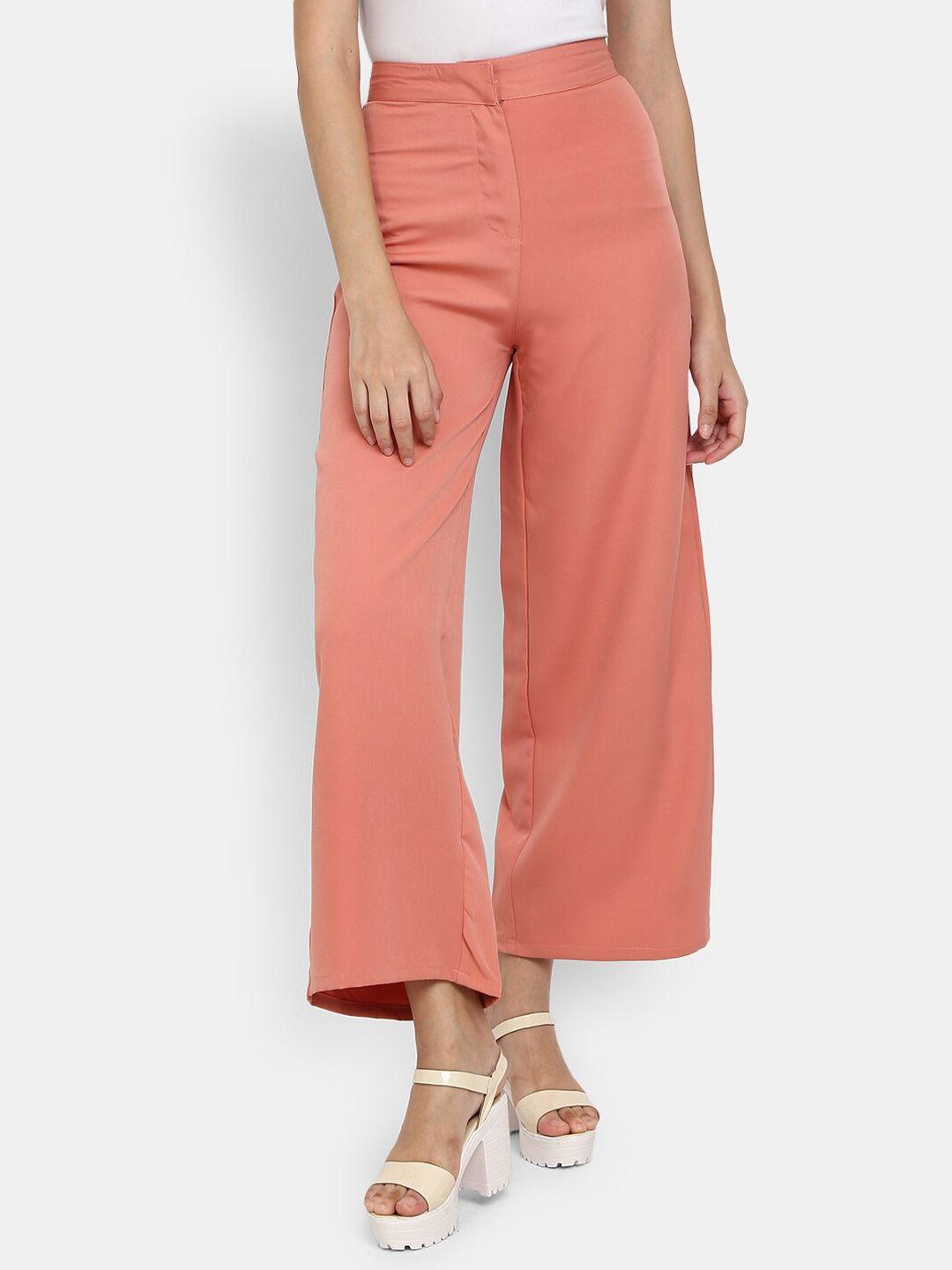 v-mart women pink solid classic trousers