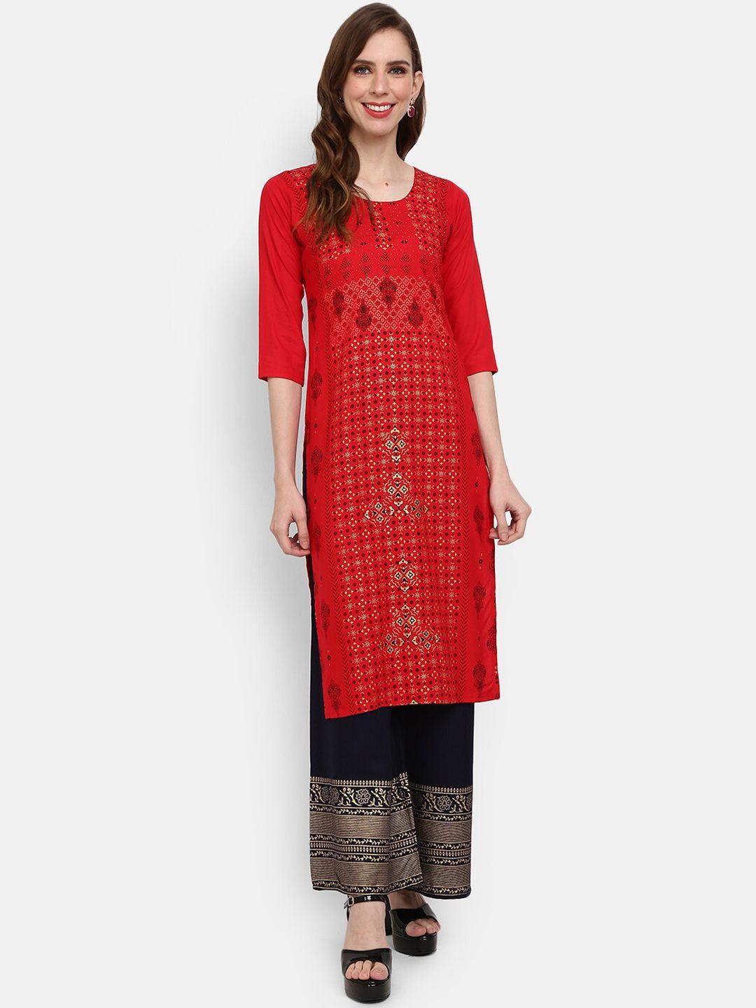 v-mart women red floral embroidered kurta