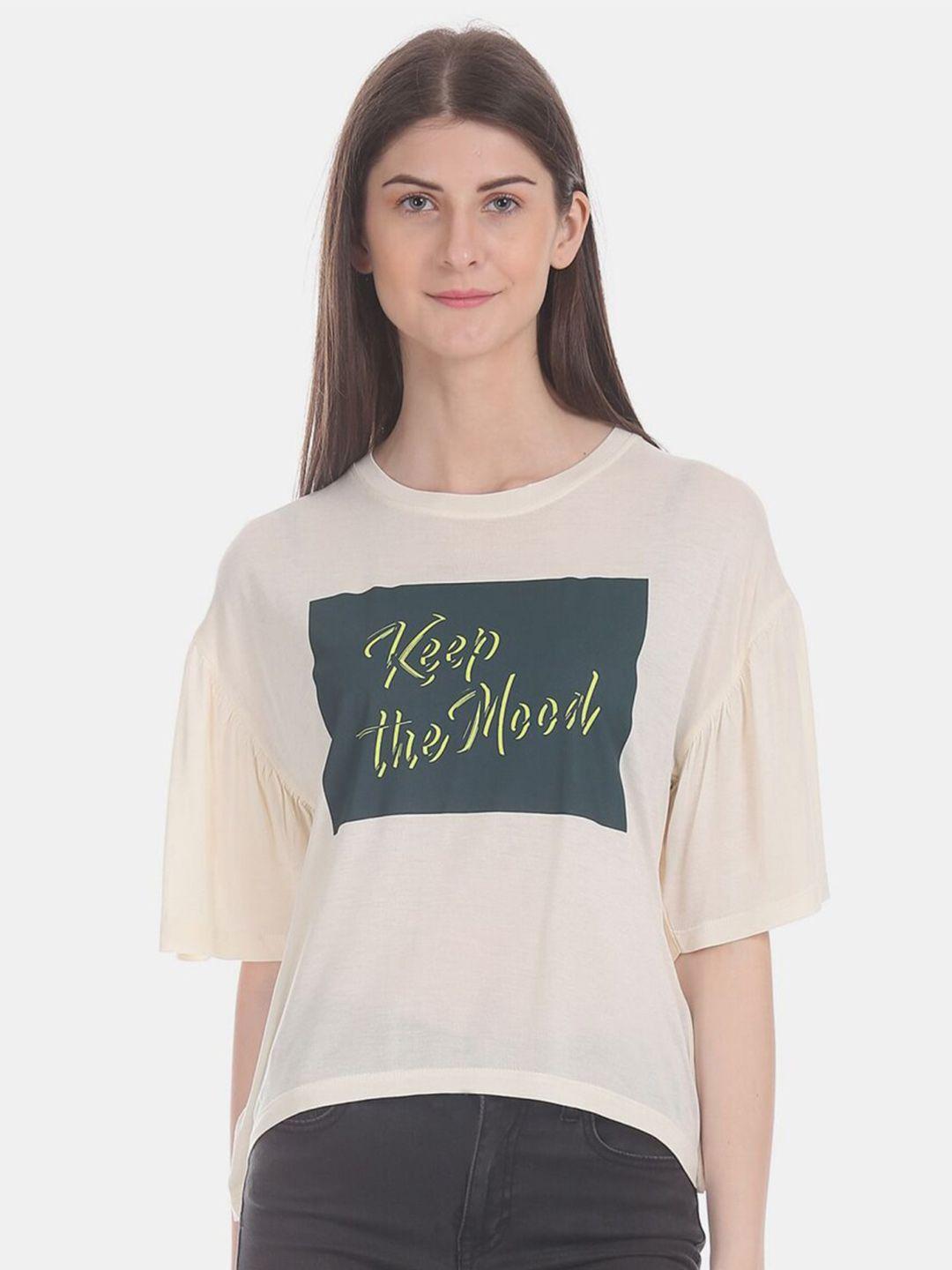 v-mart women typography printed drop-shoulder sleeves cotton t-shirt