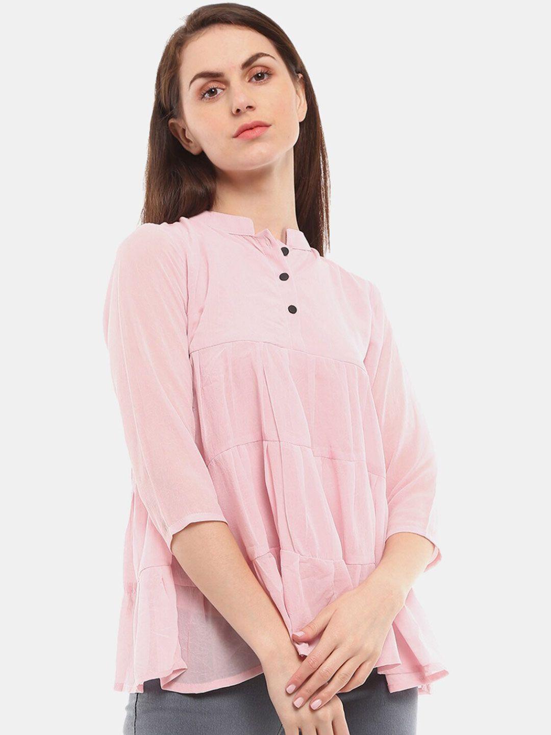 v-mart women western solid pink mandarin collar a-line tiered top