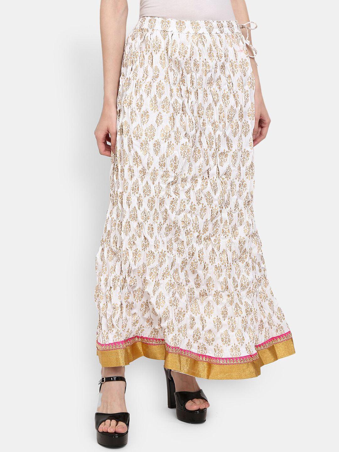 v-mart women white & gold toned ethnic floral motif printed skirt