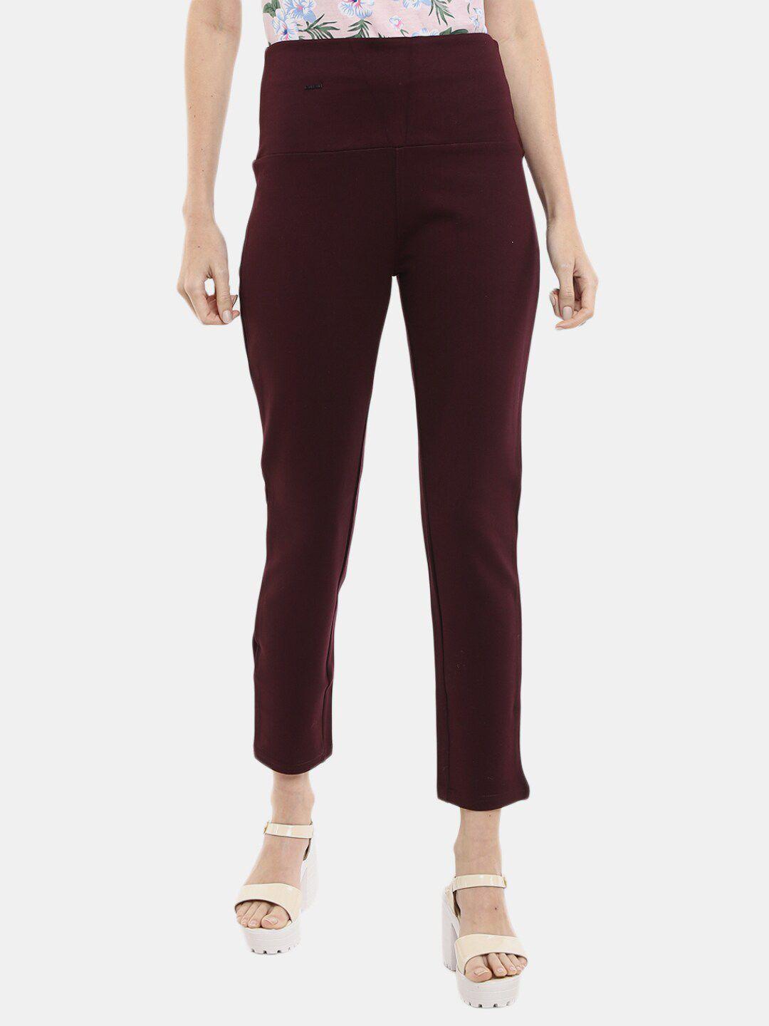 v-mart women wine red solid cotton woven jeggings