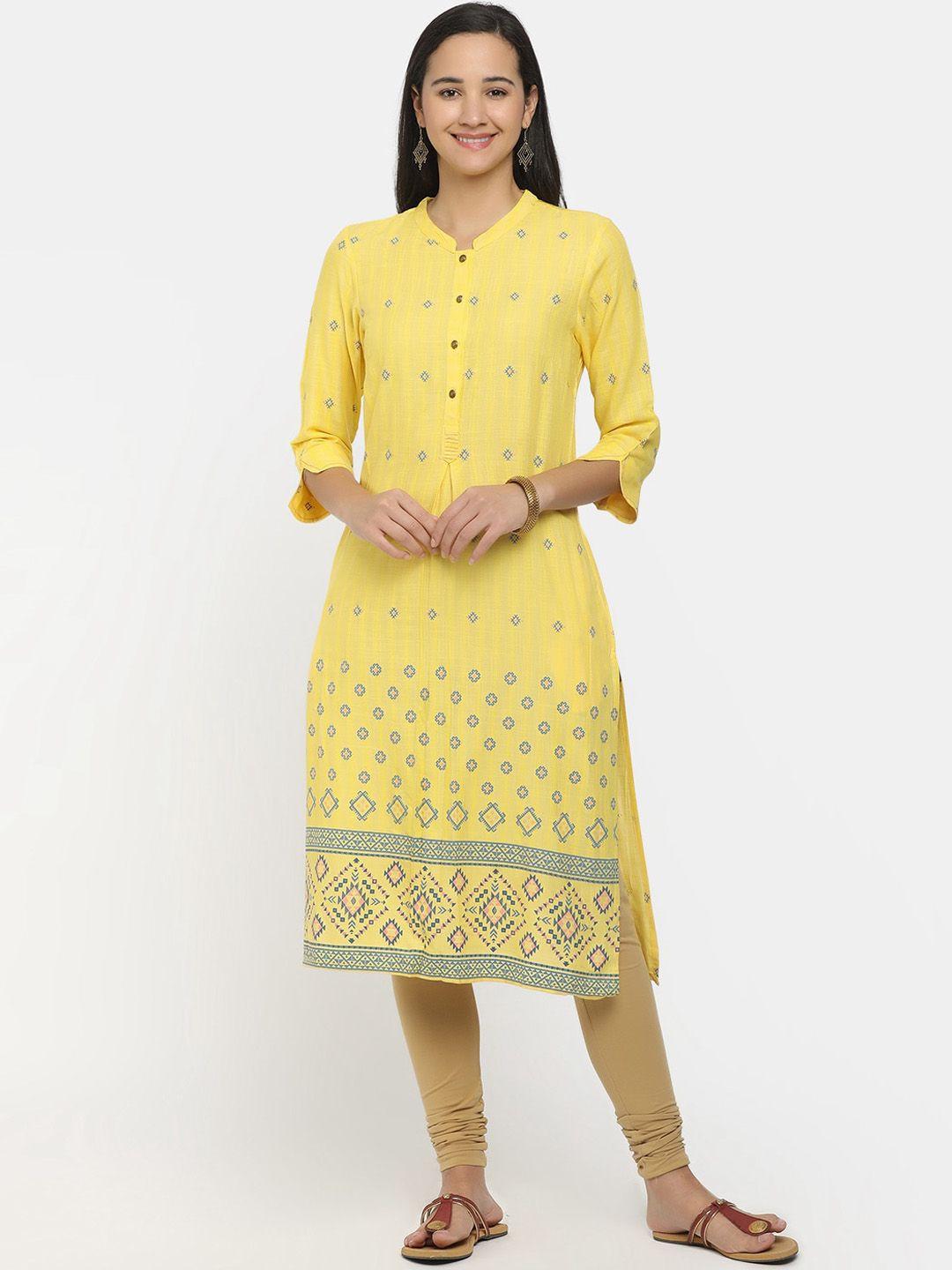v-mart women yellow geometric printed kurta