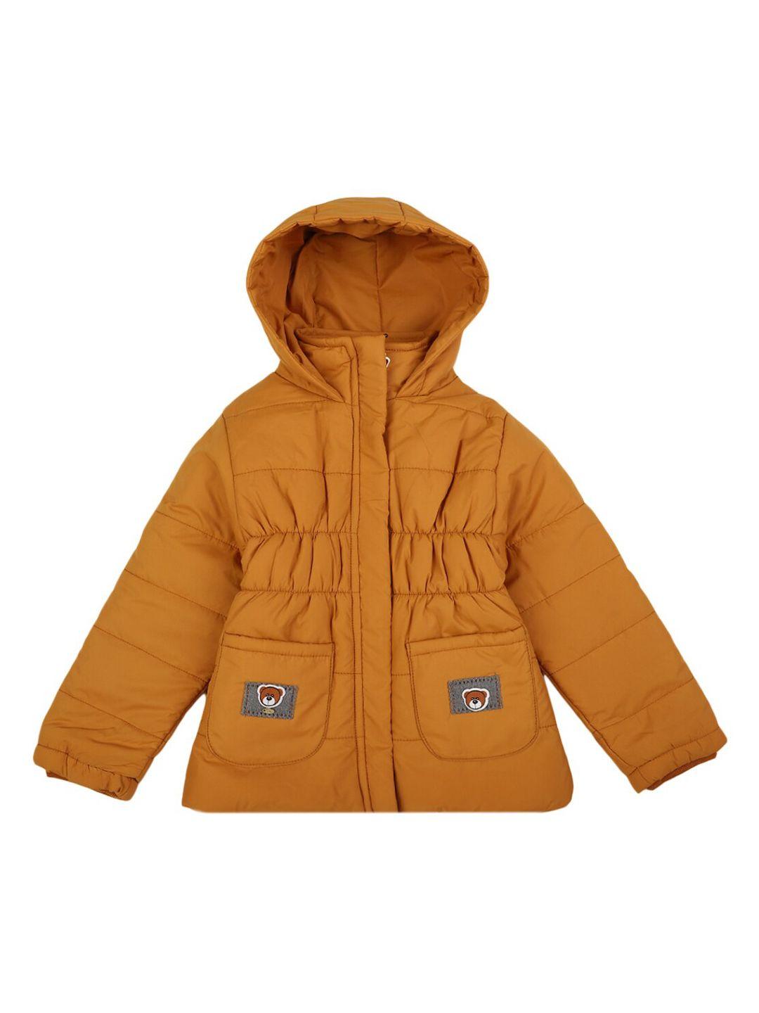 v-mart  kids mustard solid hooded neck lightweight puffer jacket