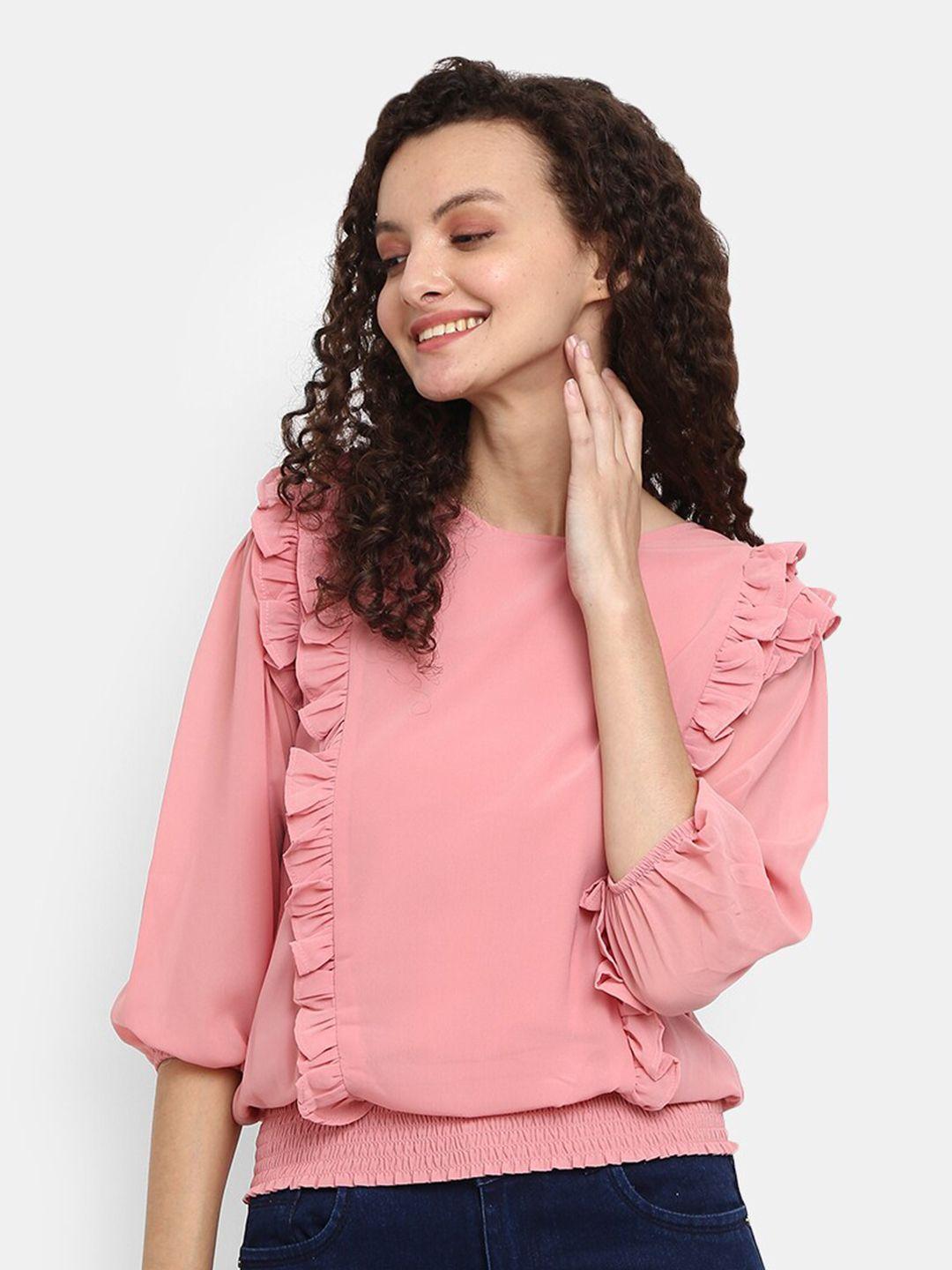 v-mart  women pink ruffles georgette top