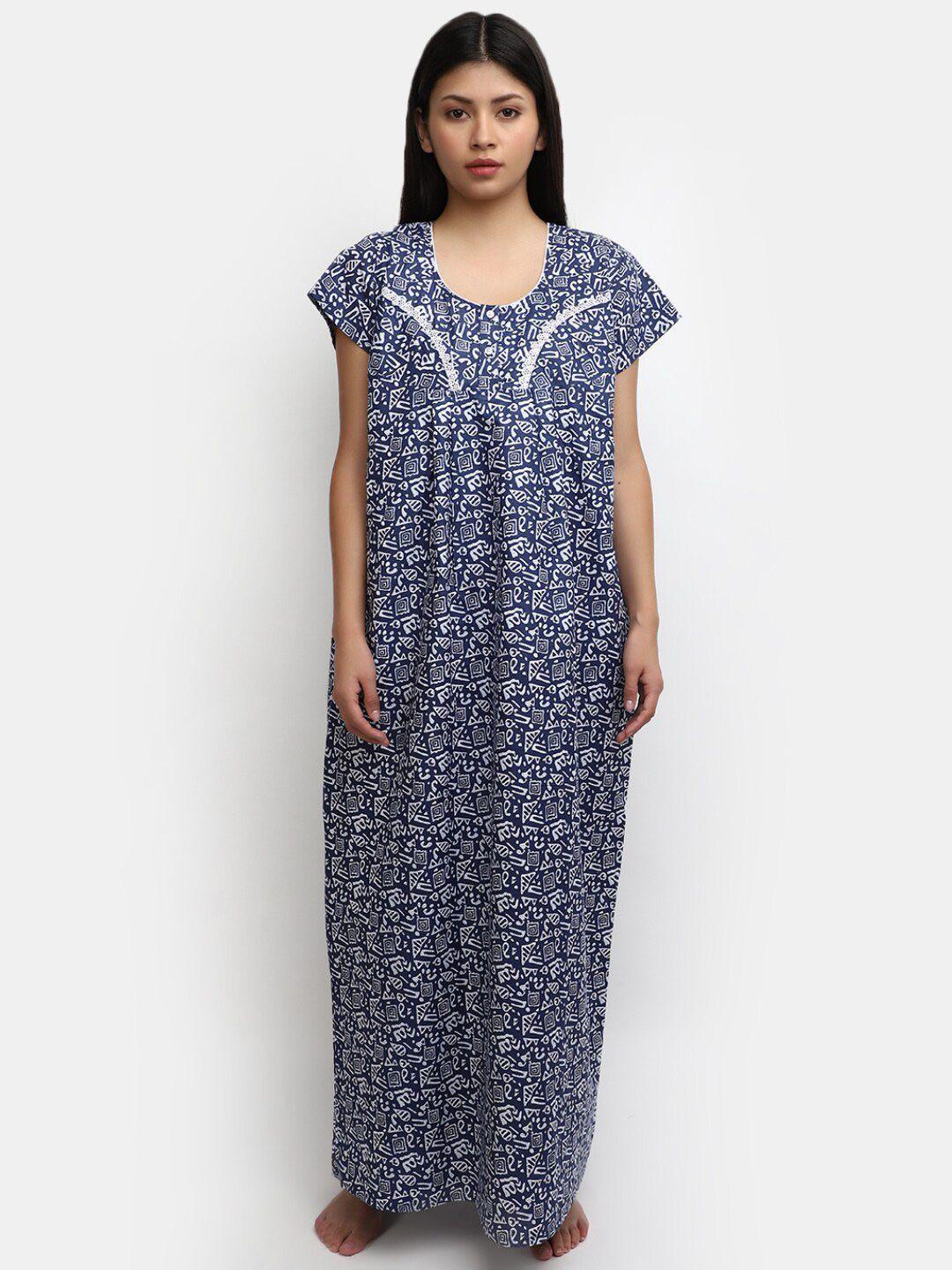 v-mart abstract printed pure cotton maxi nightdress
