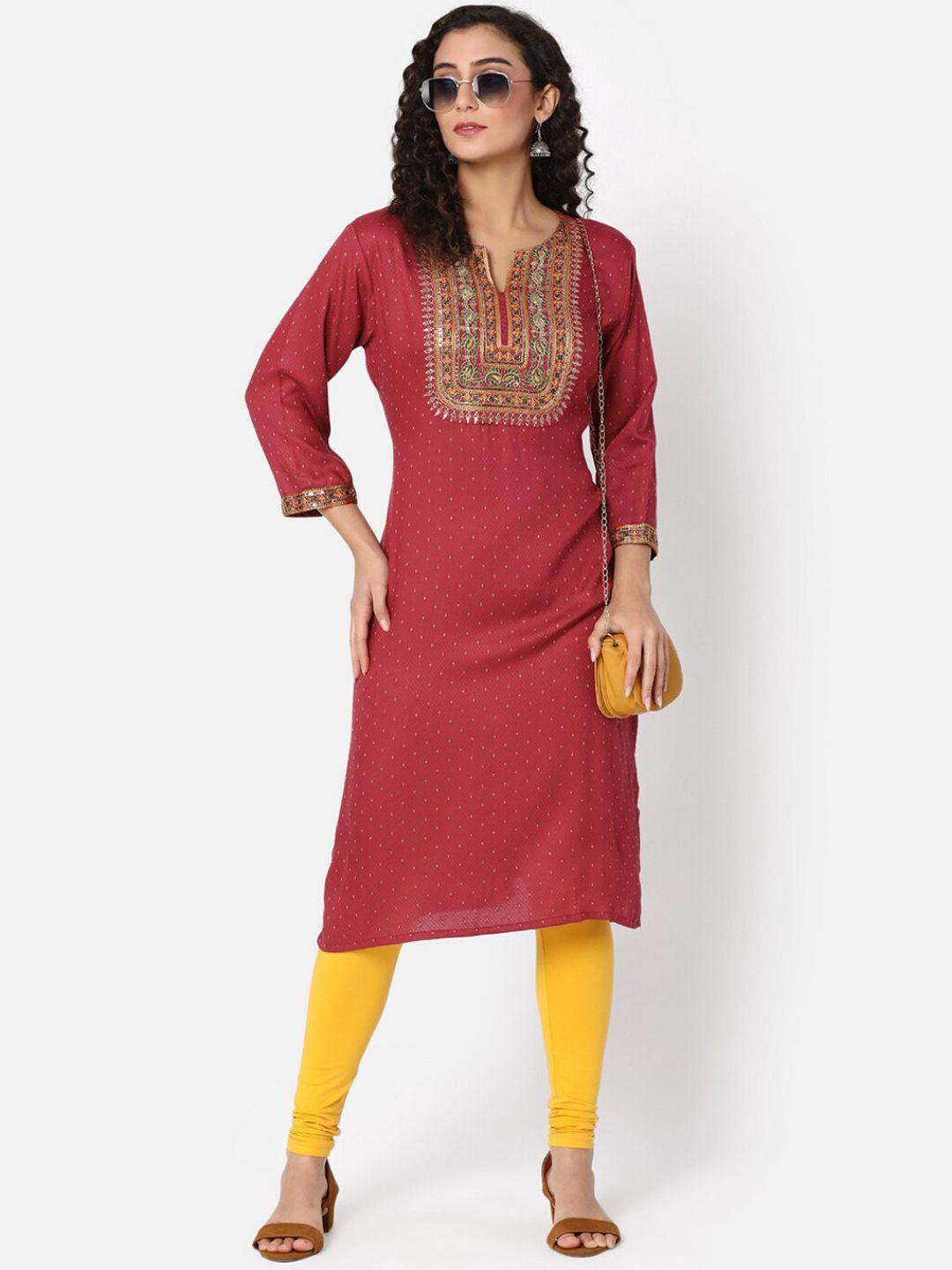 v-mart abstract printed thread work cotton straight kurta