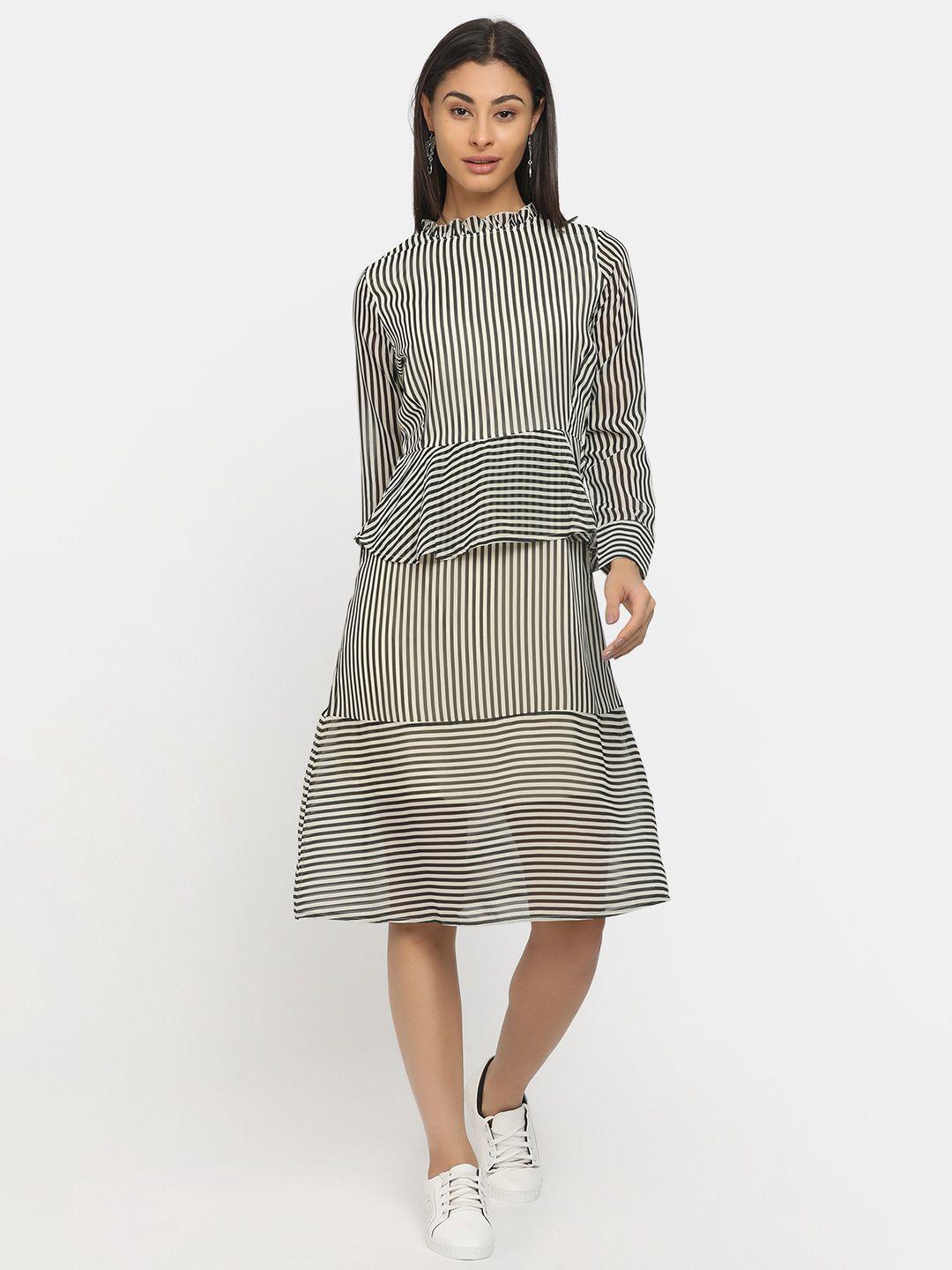 v-mart beige striped a-line midi dress